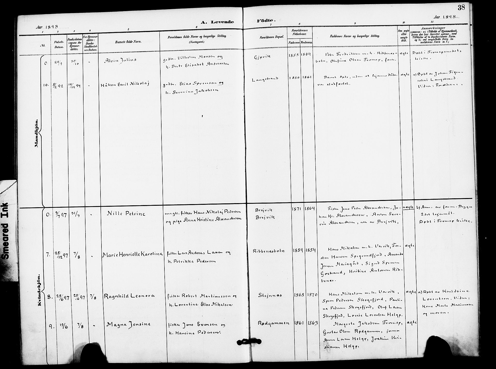 Karlsøy sokneprestembete, SATØ/S-1299/H/Ha/Haa/L0012kirke: Parish register (official) no. 12, 1892-1902, p. 38