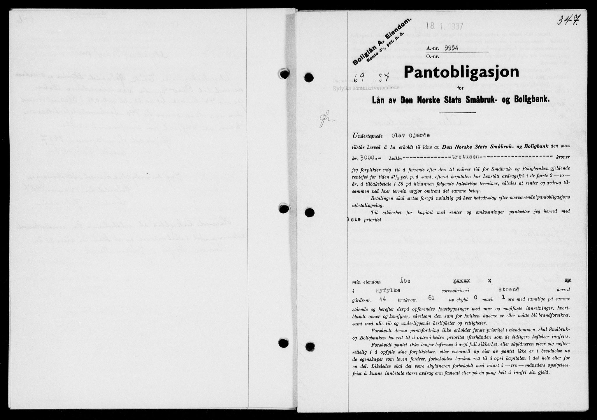 Ryfylke tingrett, SAST/A-100055/001/II/IIB/L0074: Mortgage book no. 53, 1936-1937, Diary no: : 69/1937
