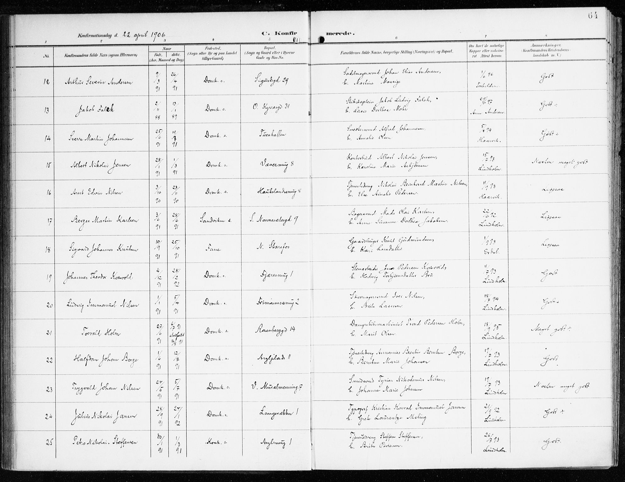 Domkirken sokneprestembete, AV/SAB-A-74801/H/Haa/L0031: Parish register (official) no. C 6, 1898-1915, p. 64