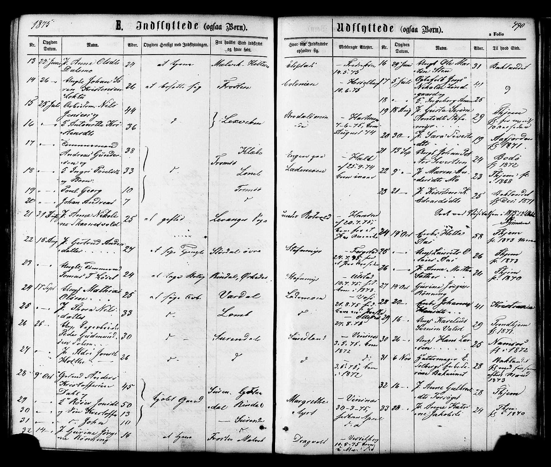 Ministerialprotokoller, klokkerbøker og fødselsregistre - Sør-Trøndelag, SAT/A-1456/606/L0293: Parish register (official) no. 606A08, 1866-1877, p. 490