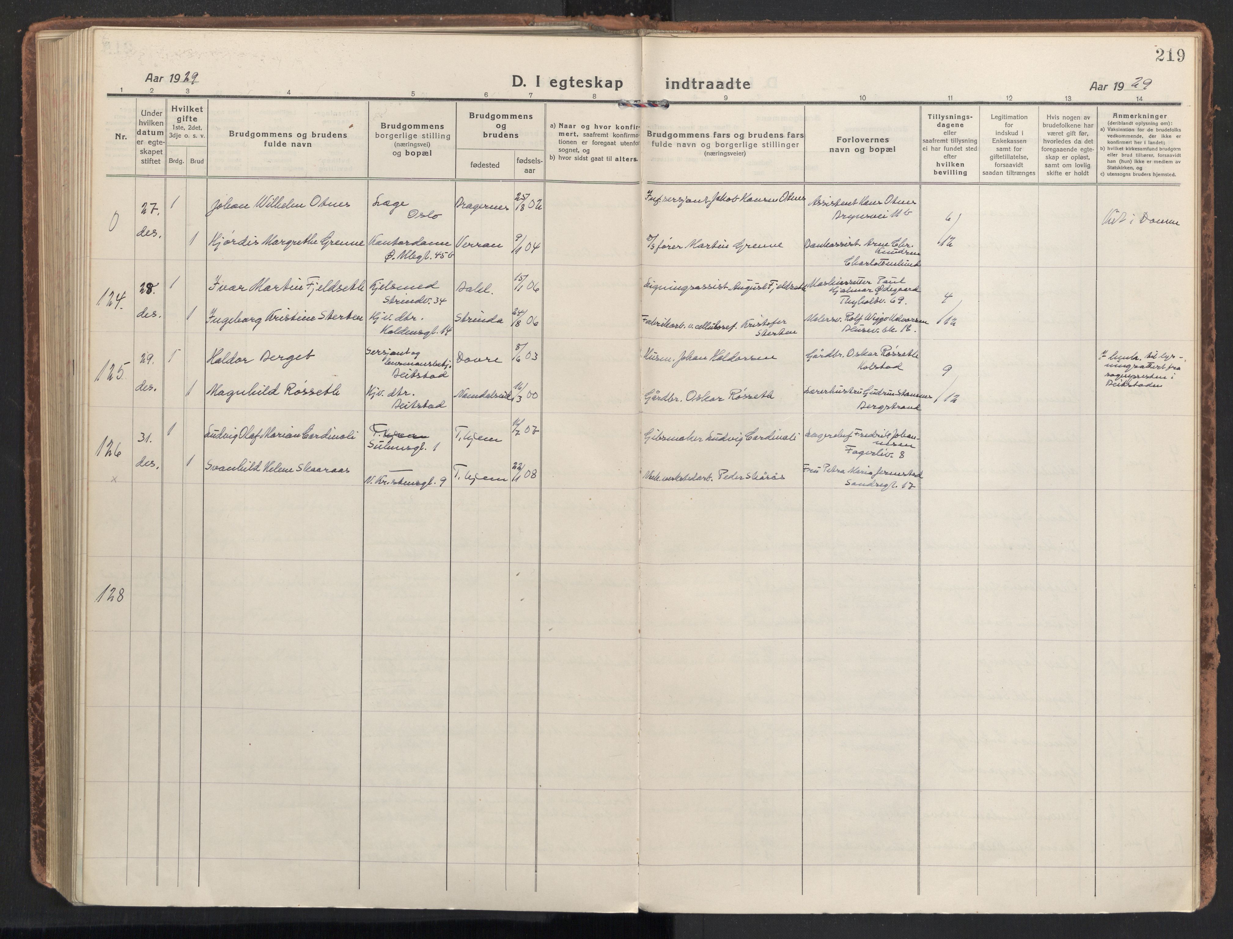 Ministerialprotokoller, klokkerbøker og fødselsregistre - Sør-Trøndelag, SAT/A-1456/604/L0206: Parish register (official) no. 604A26, 1917-1931, p. 219
