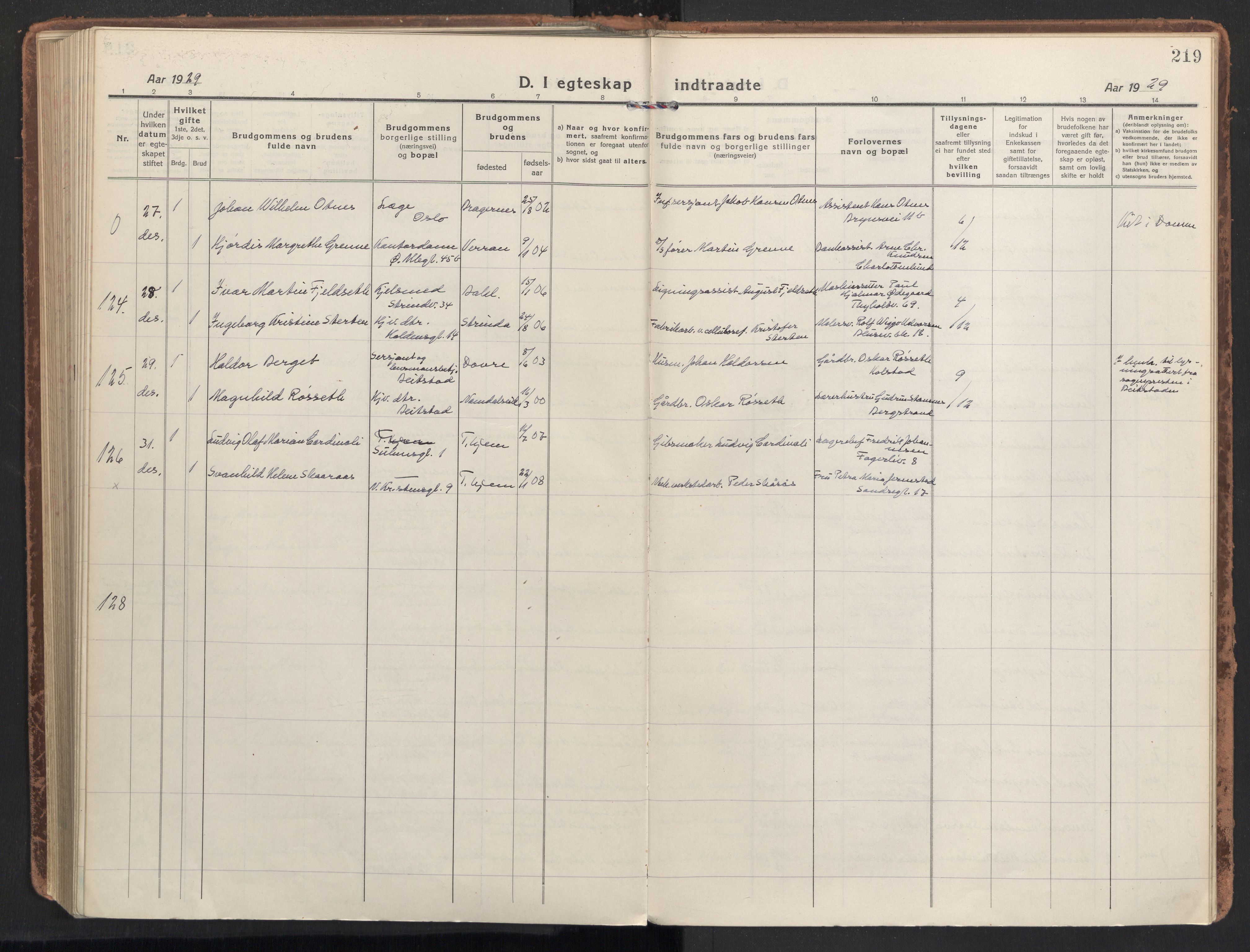 Ministerialprotokoller, klokkerbøker og fødselsregistre - Sør-Trøndelag, AV/SAT-A-1456/604/L0206: Parish register (official) no. 604A26, 1917-1931, p. 219