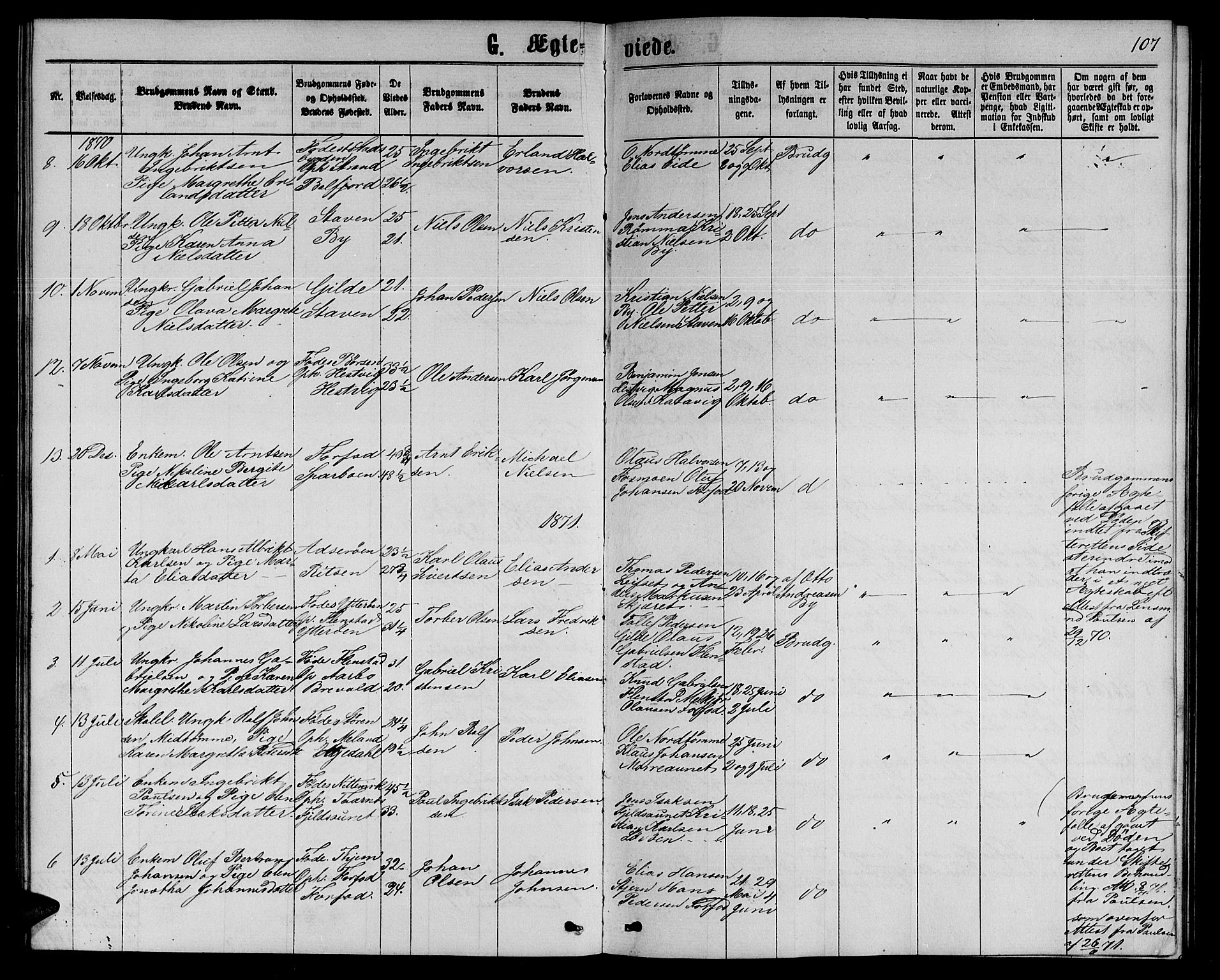 Ministerialprotokoller, klokkerbøker og fødselsregistre - Sør-Trøndelag, SAT/A-1456/655/L0686: Parish register (copy) no. 655C02, 1866-1879, p. 107