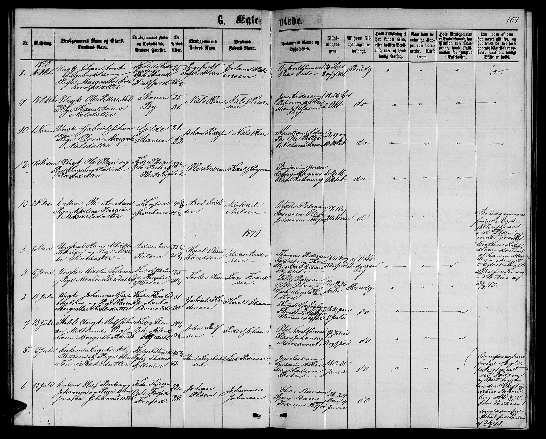 Ministerialprotokoller, klokkerbøker og fødselsregistre - Sør-Trøndelag, AV/SAT-A-1456/655/L0686: Parish register (copy) no. 655C02, 1866-1879, p. 107