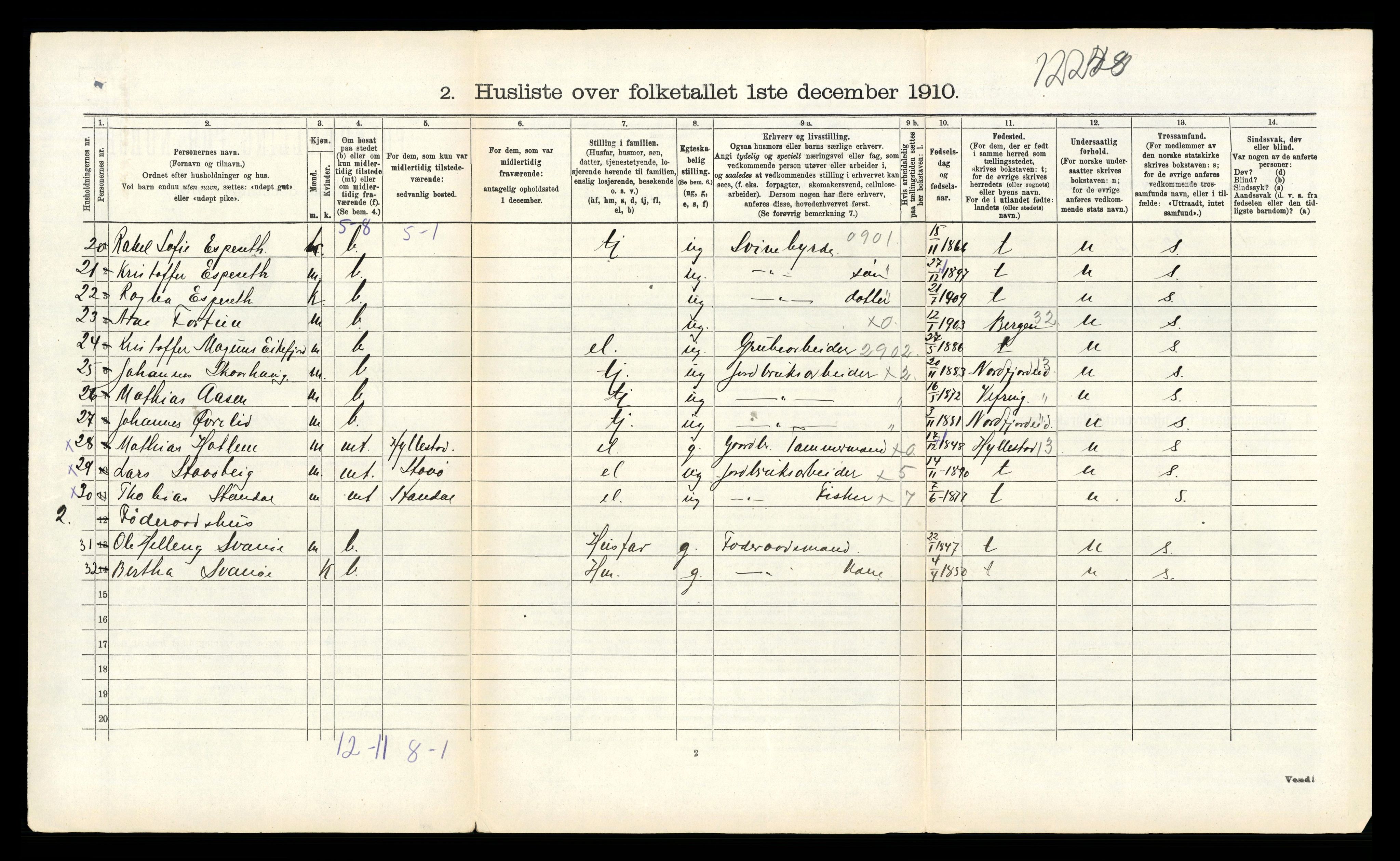 RA, 1910 census for Kinn, 1910, p. 1341