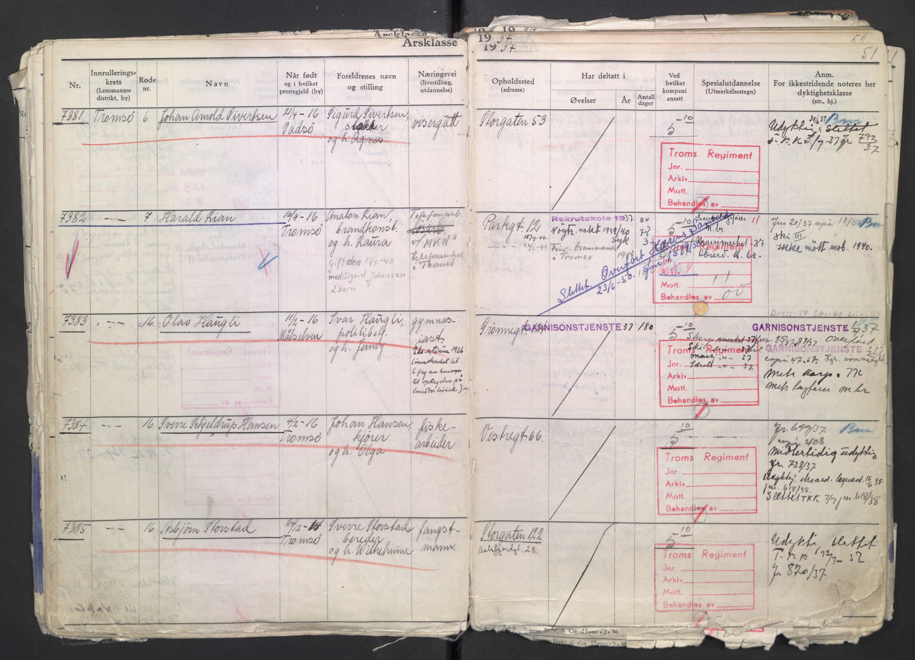 Forsvaret, Troms infanteriregiment nr. 16, AV/RA-RAFA-3146/P/Pa/L0007/0002: Ruller / Rulle for regimentets menige mannskaper, årsklasse 1937, 1937, p. 51