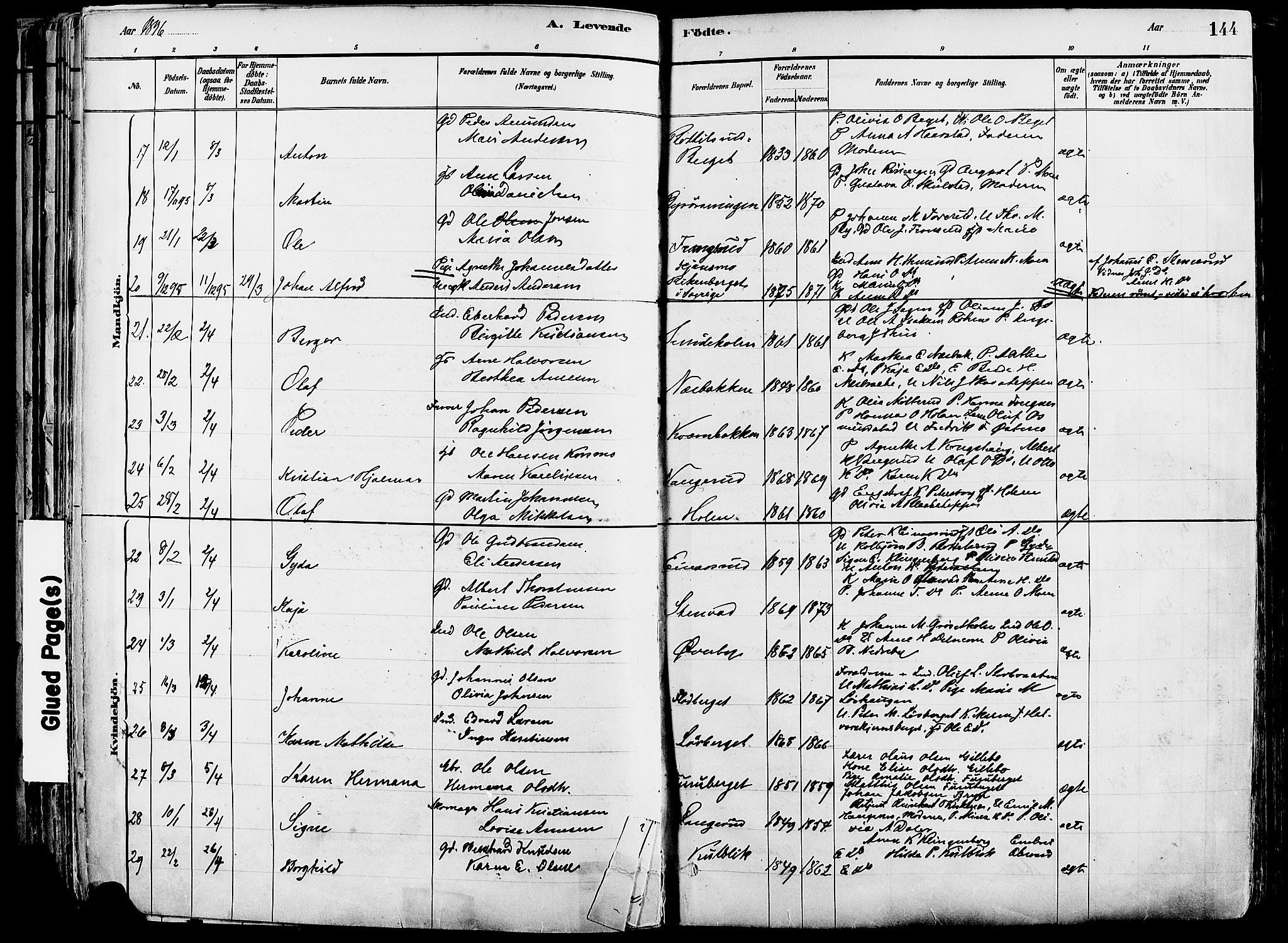 Grue prestekontor, AV/SAH-PREST-036/H/Ha/Haa/L0012: Parish register (official) no. 12, 1881-1897, p. 144