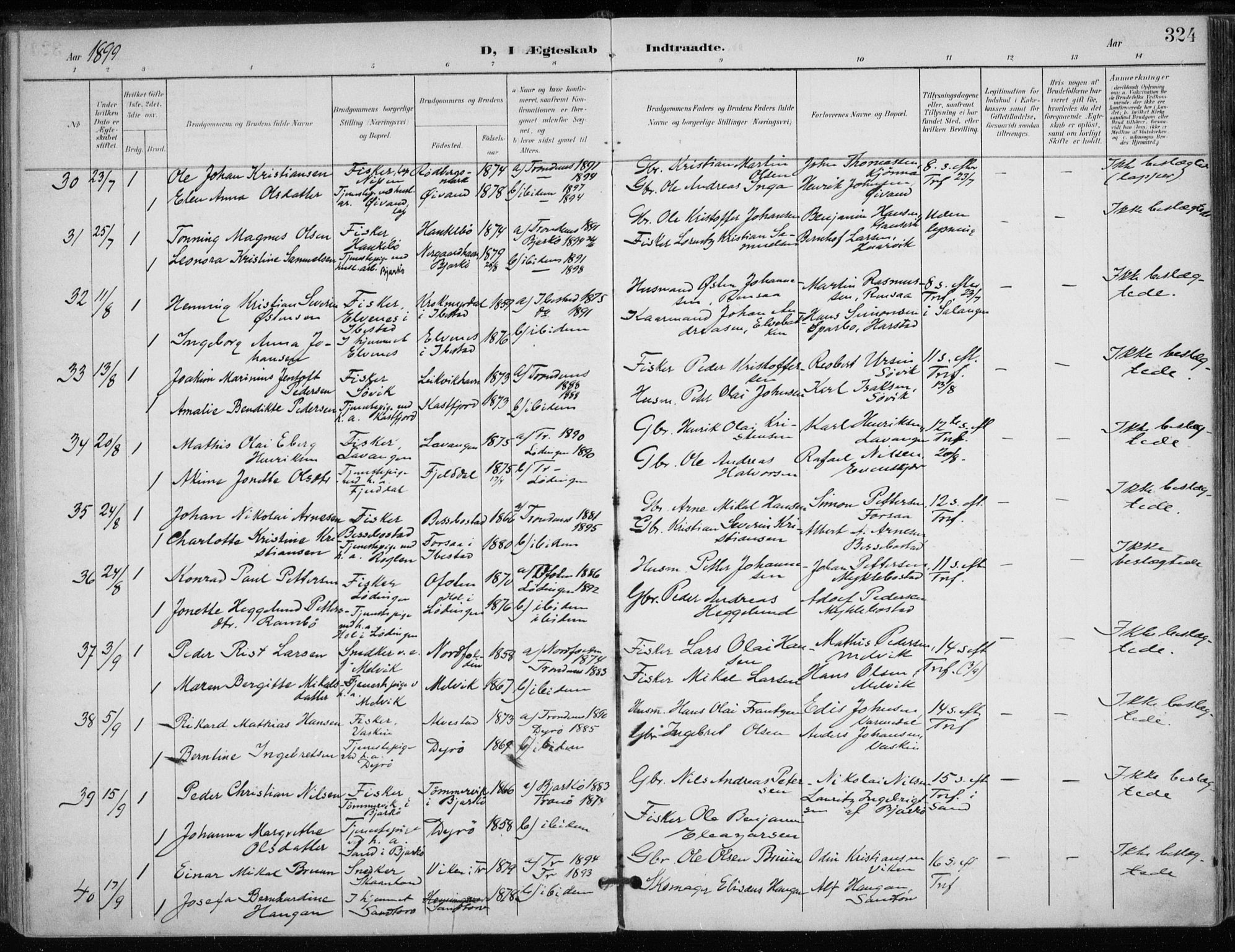 Trondenes sokneprestkontor, AV/SATØ-S-1319/H/Ha/L0017kirke: Parish register (official) no. 17, 1899-1908, p. 324