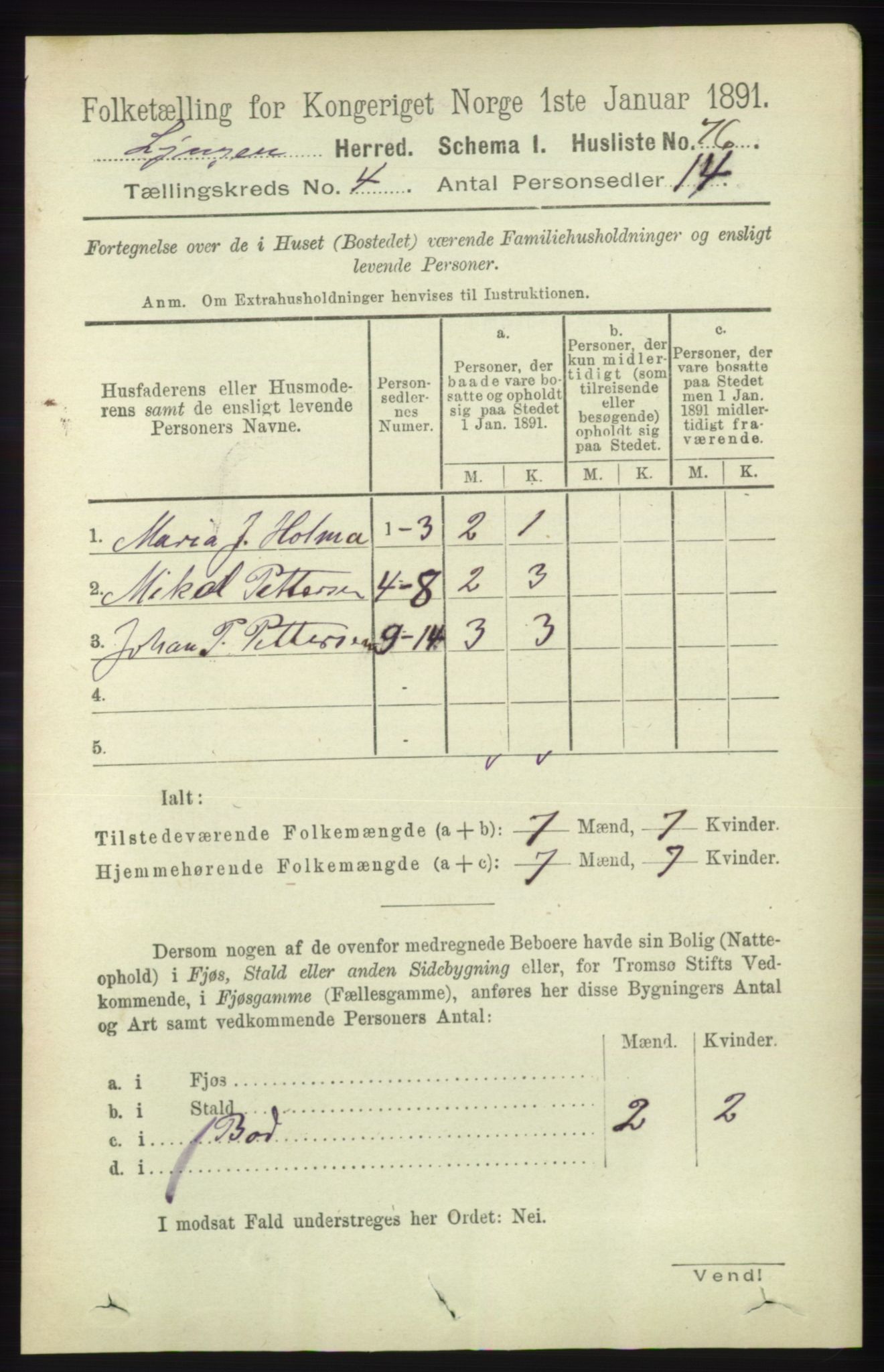 RA, 1891 census for 1938 Lyngen, 1891, p. 3662