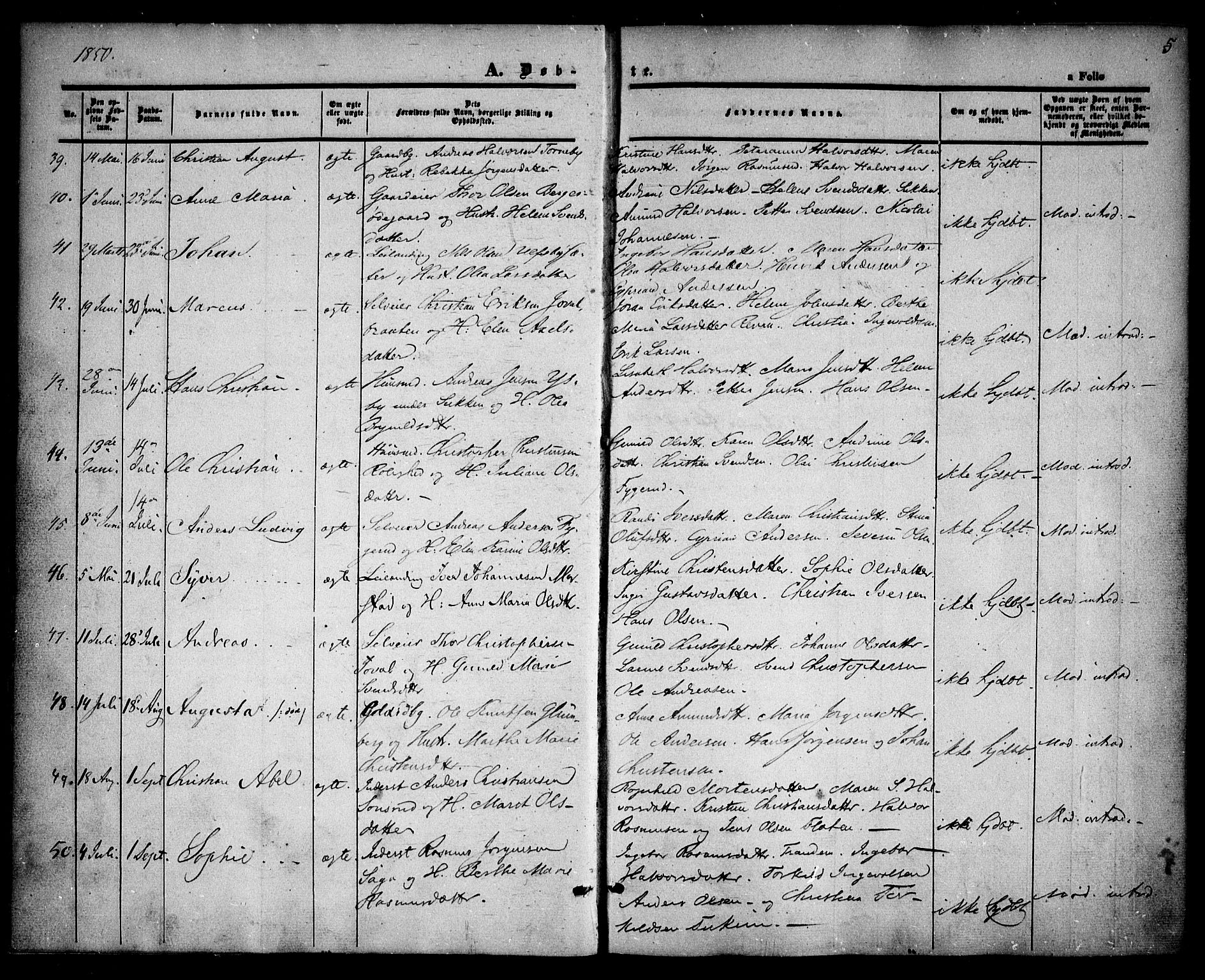 Rødenes prestekontor Kirkebøker, AV/SAO-A-2005/F/Fa/L0006: Parish register (official) no. I 6, 1850-1859, p. 5