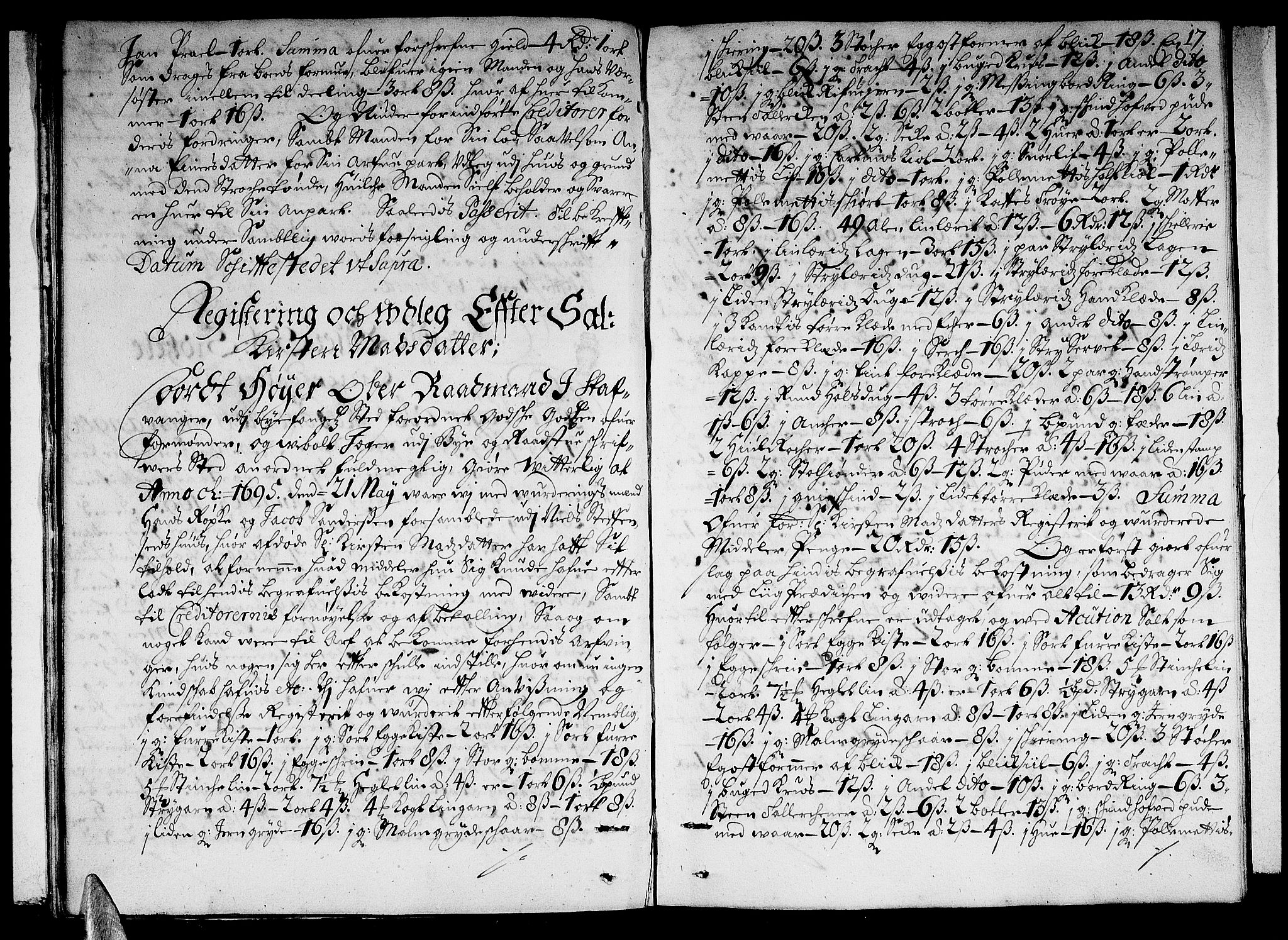 Stavanger byfogd, AV/SAST-A-101408/001/5/50/503BB/L0003: Skifteprotokoll, 1695-1707, p. 16b-17a