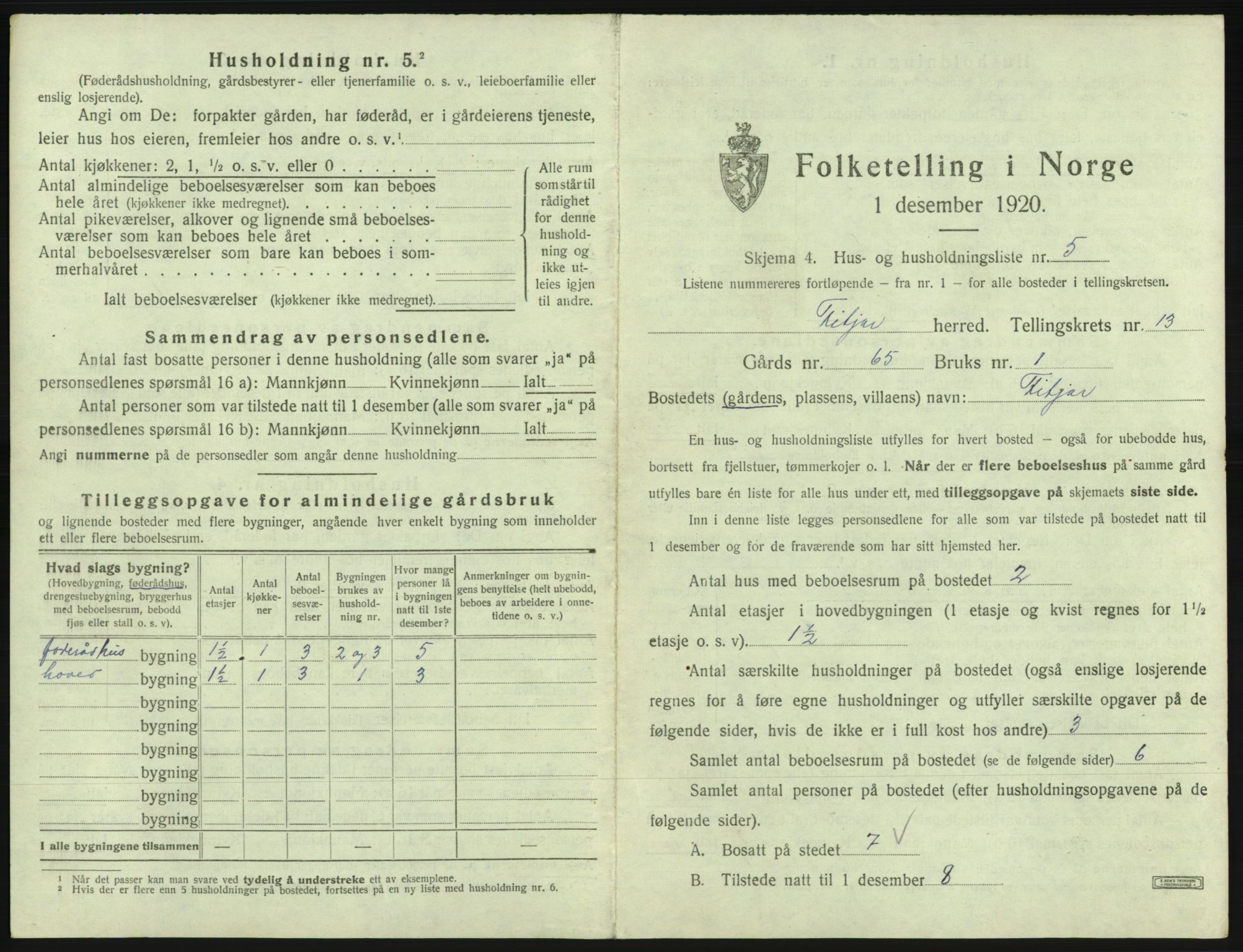 SAB, 1920 census for Fitjar, 1920, p. 734