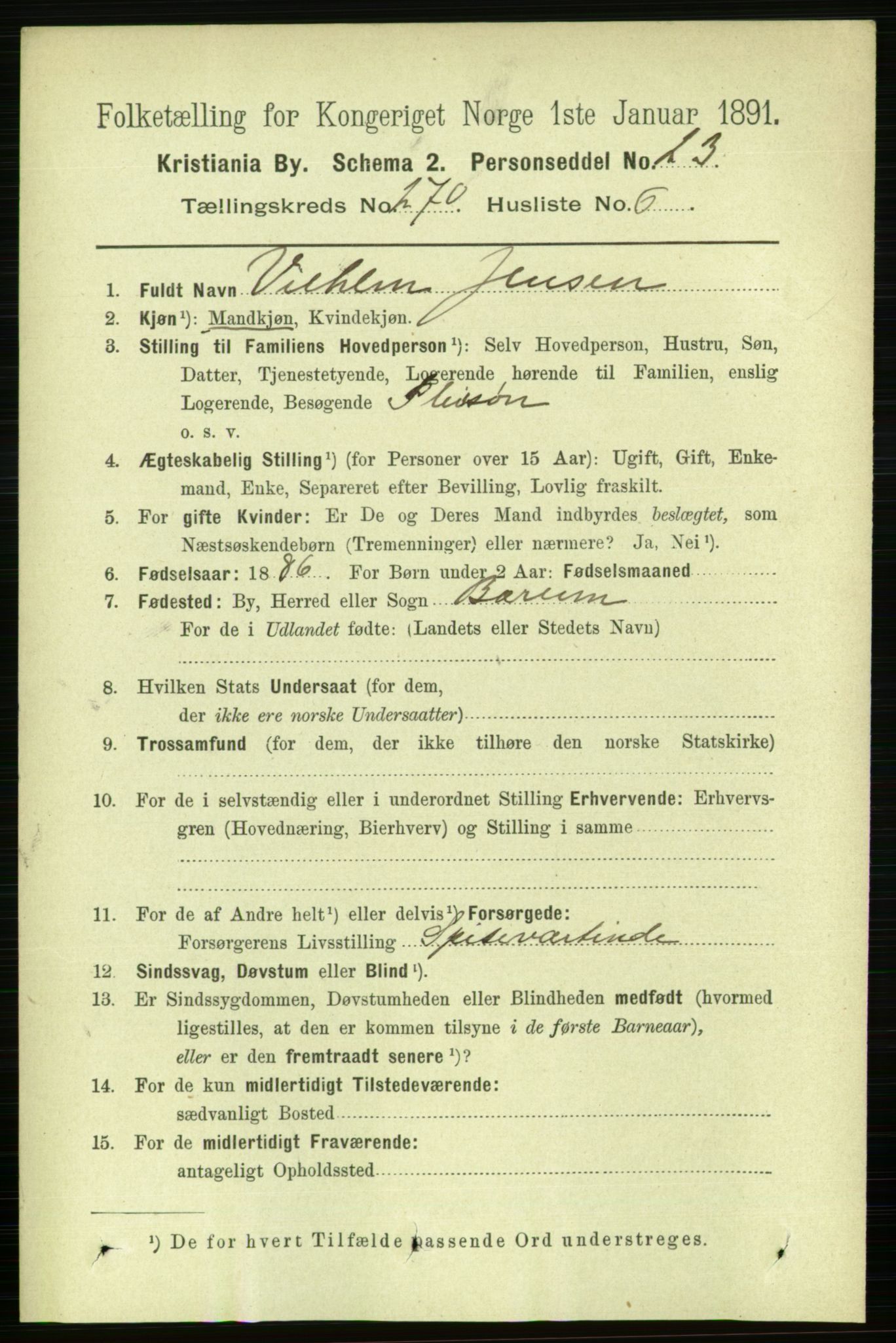 RA, 1891 census for 0301 Kristiania, 1891, p. 164165