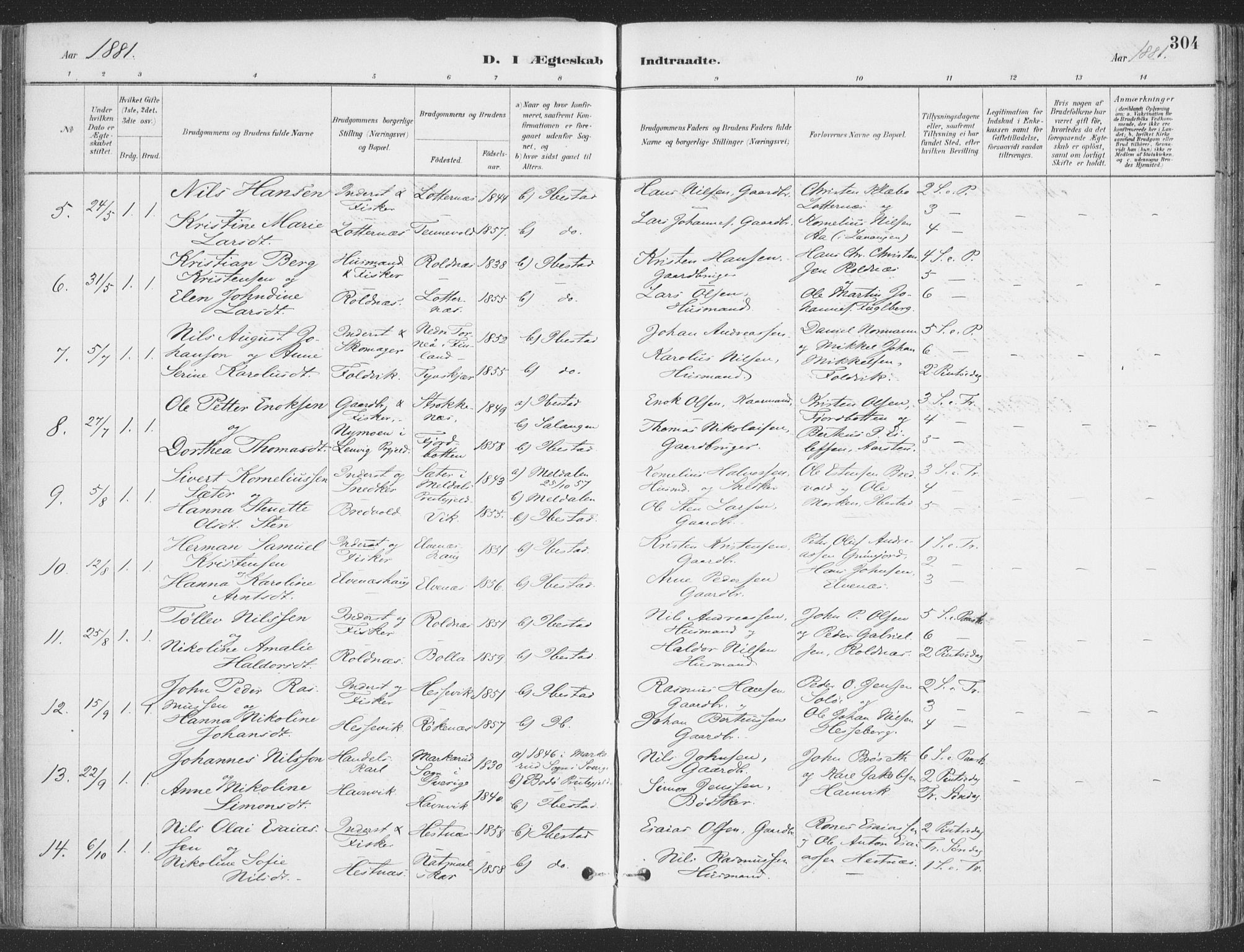 Ibestad sokneprestembete, SATØ/S-0077/H/Ha/Haa/L0011kirke: Parish register (official) no. 11, 1880-1889, p. 304