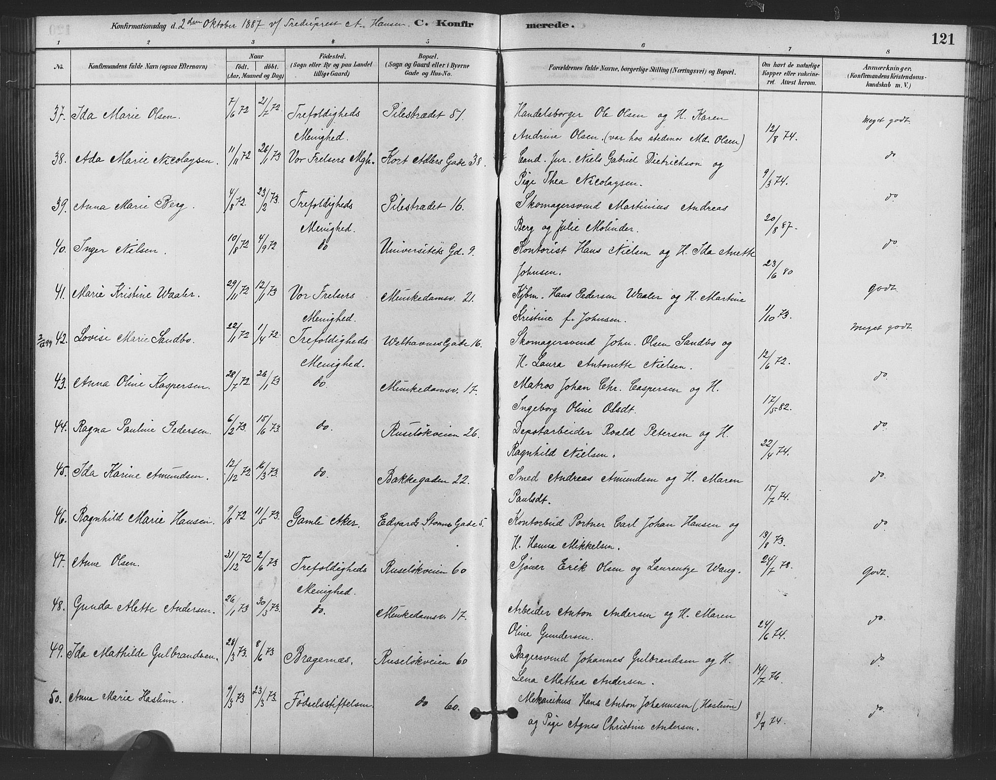 Trefoldighet prestekontor Kirkebøker, AV/SAO-A-10882/F/Fb/L0003: Parish register (official) no. II 3, 1881-1895, p. 121