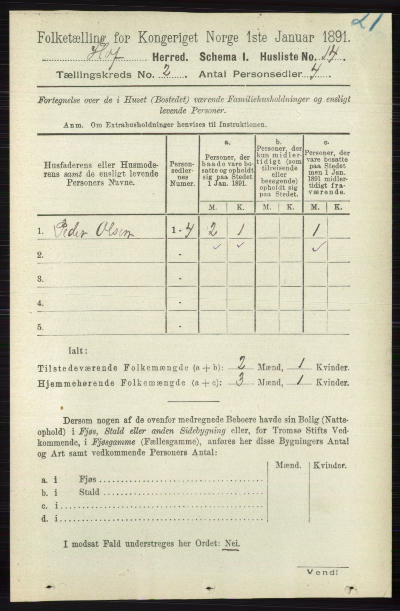 RA, 1891 census for 0714 Hof, 1891, p. 411