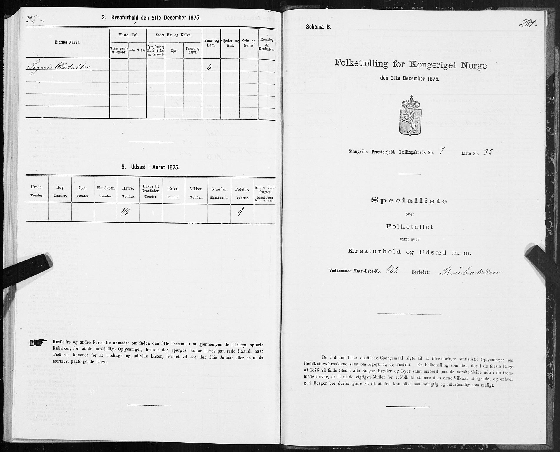 SAT, 1875 census for 1564P Stangvik, 1875, p. 3281