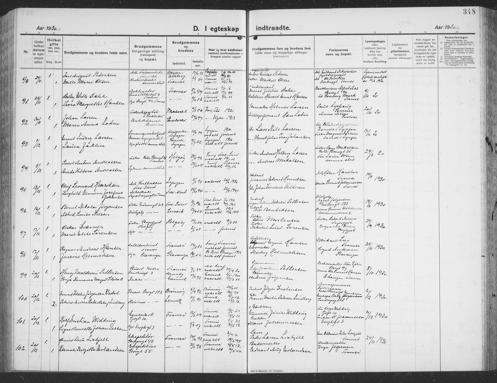 Tromsø sokneprestkontor/stiftsprosti/domprosti, AV/SATØ-S-1343/G/Gb/L0010klokker: Parish register (copy) no. 10, 1925-1937, p. 348