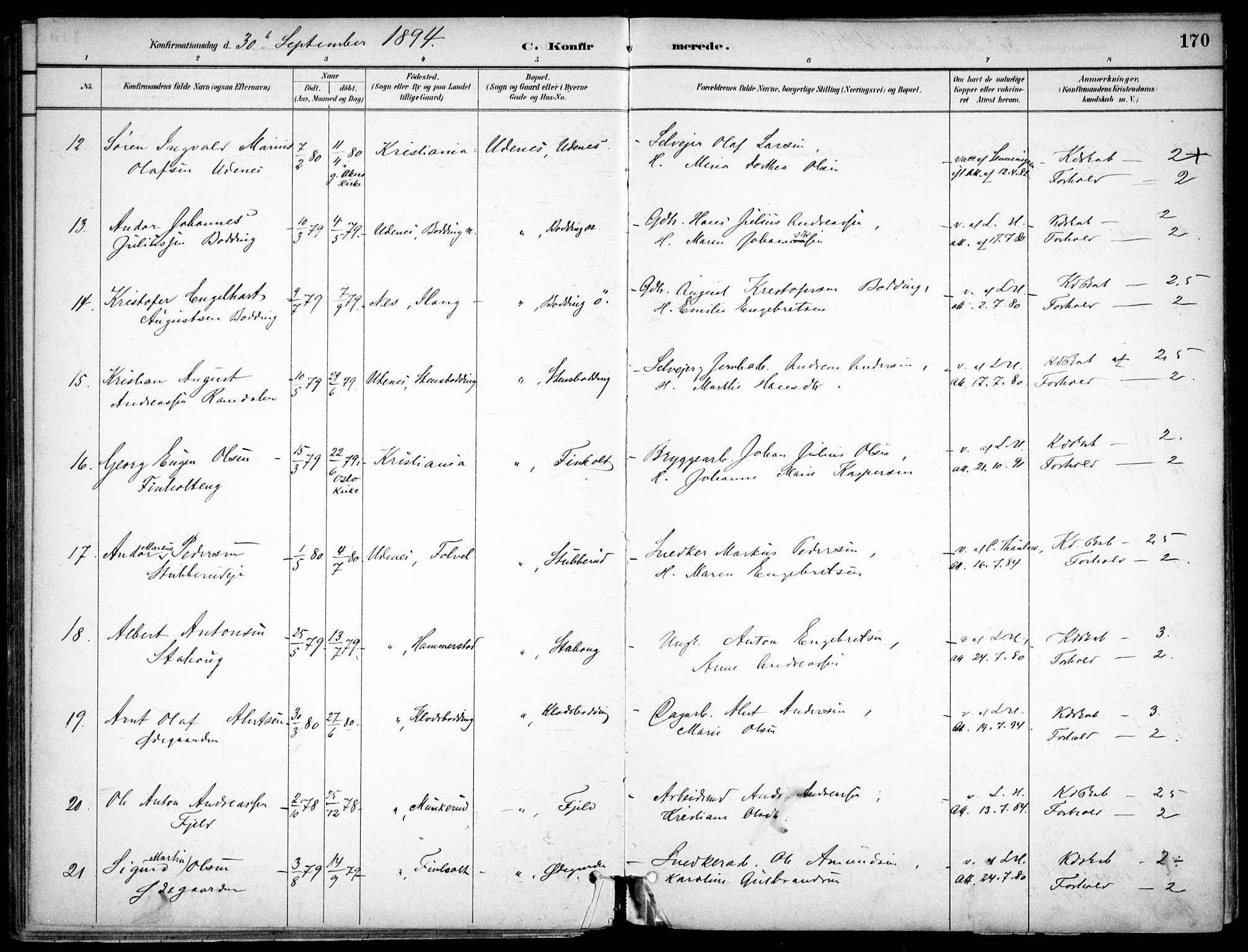 Nes prestekontor Kirkebøker, AV/SAO-A-10410/F/Fc/L0002: Parish register (official) no. IIi 2, 1882-1916, p. 170