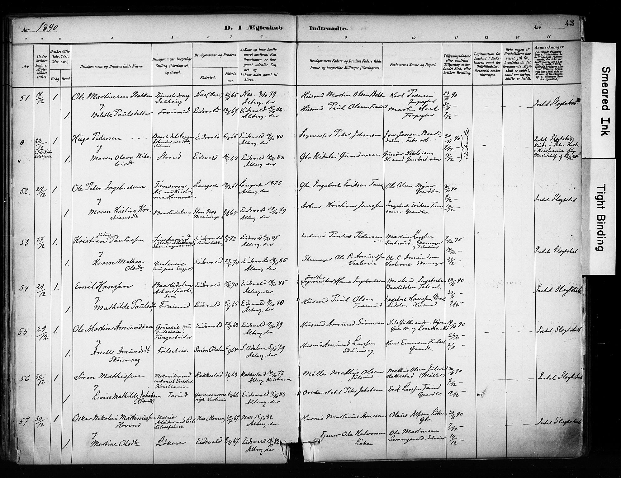 Eidsvoll prestekontor Kirkebøker, AV/SAO-A-10888/F/Fa/L0003: Parish register (official) no. I 3, 1882-1895, p. 43