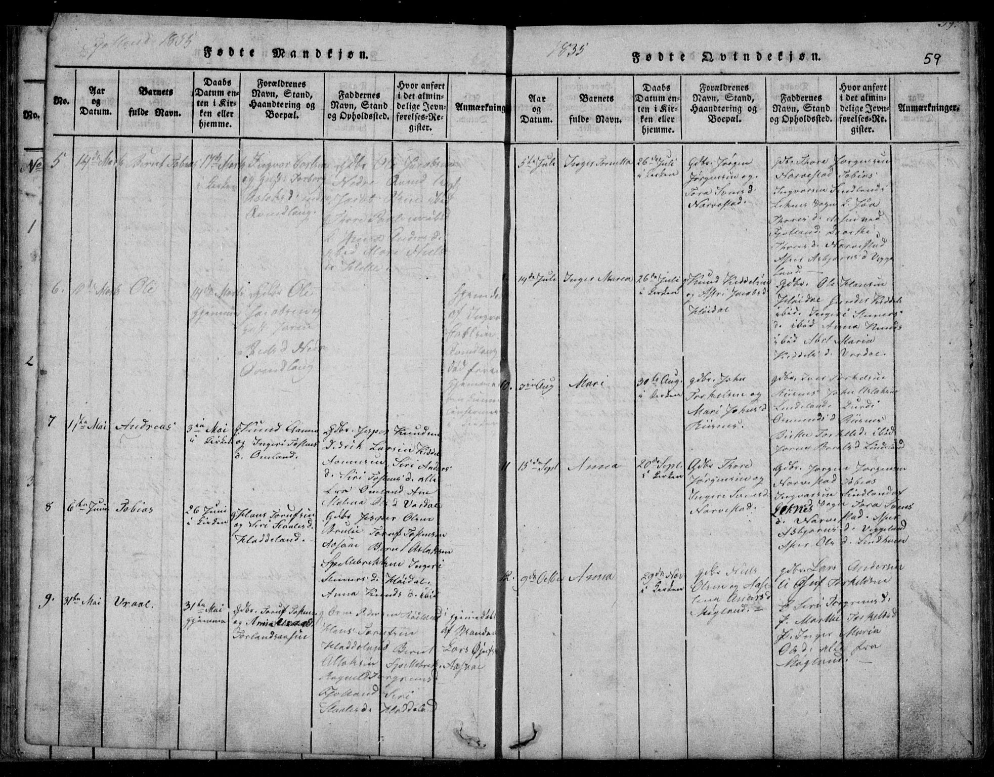 Fjotland sokneprestkontor, AV/SAK-1111-0010/F/Fb/L0001: Parish register (copy) no. B 1, 1816-1849, p. 59