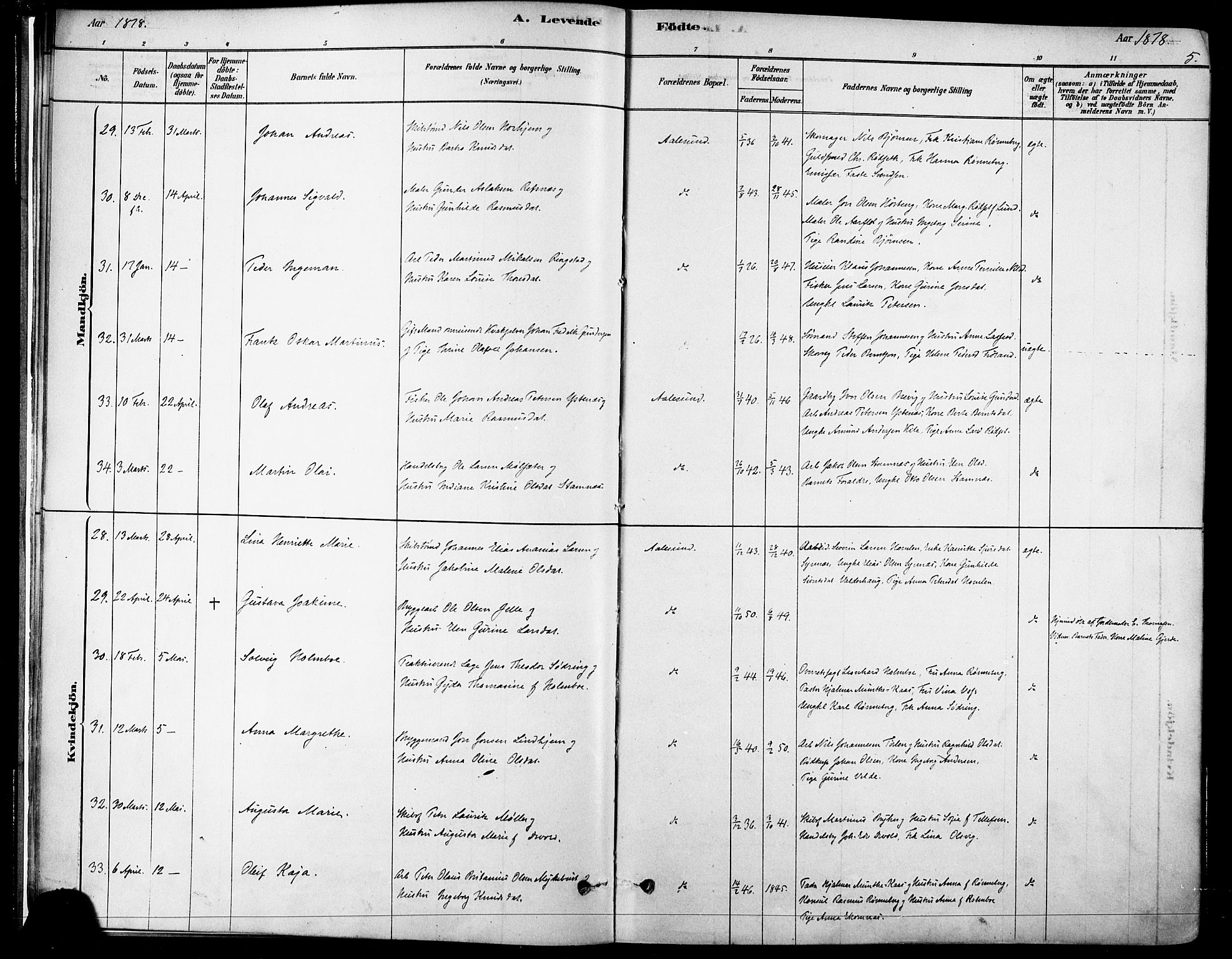 Ministerialprotokoller, klokkerbøker og fødselsregistre - Møre og Romsdal, AV/SAT-A-1454/529/L0454: Parish register (official) no. 529A04, 1878-1885, p. 5