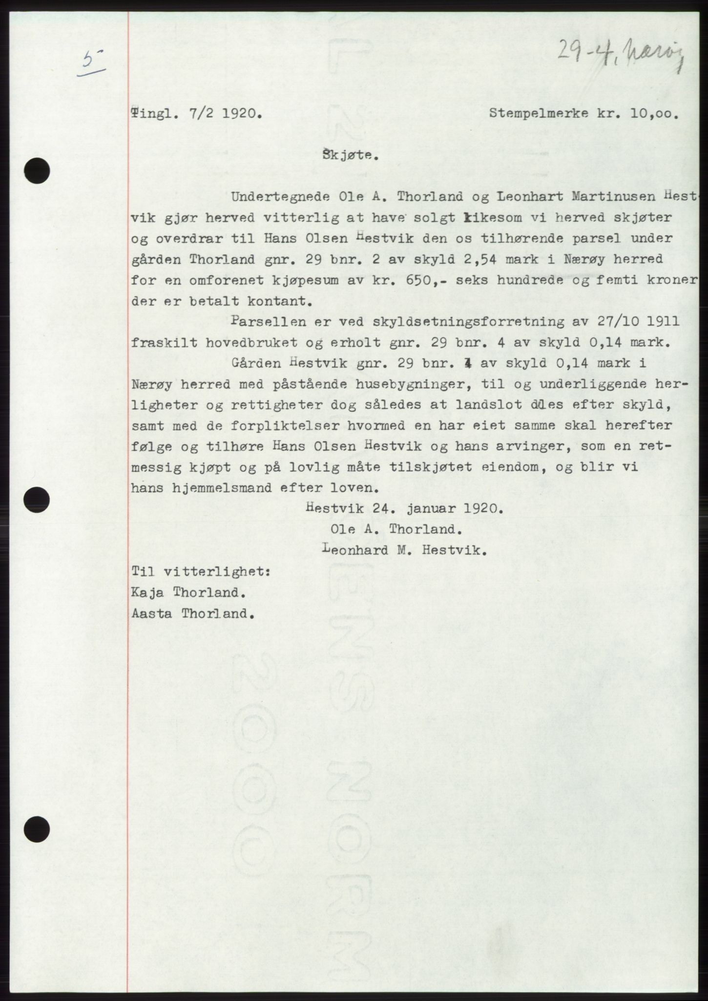 Namdal sorenskriveri, SAT/A-4133/1/2/2C: Mortgage book no. -, 1916-1921, Deed date: 07.02.1920