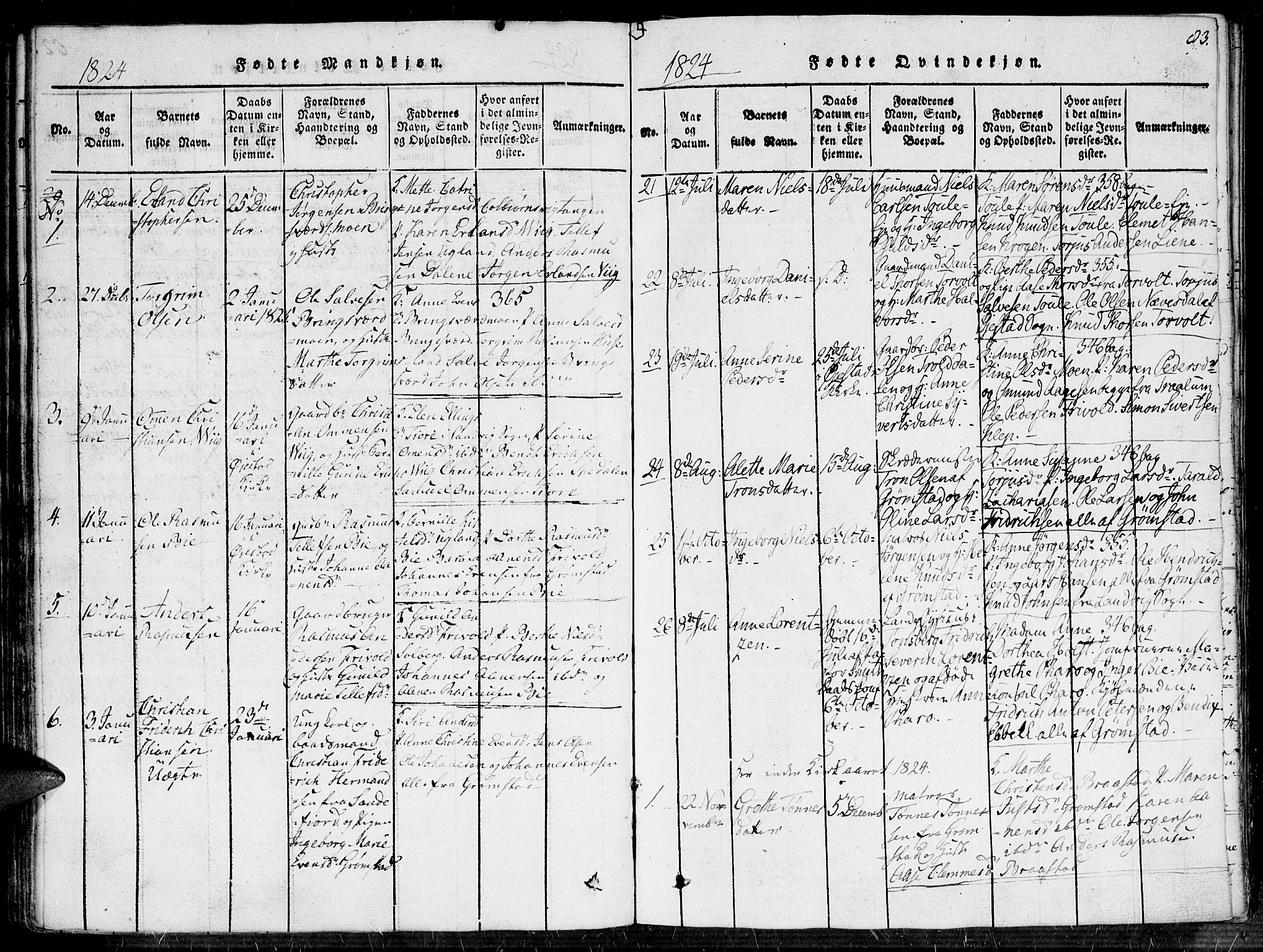 Fjære sokneprestkontor, SAK/1111-0011/F/Fa/L0001: Parish register (official) no. A 1 /1, 1816-1826, p. 83