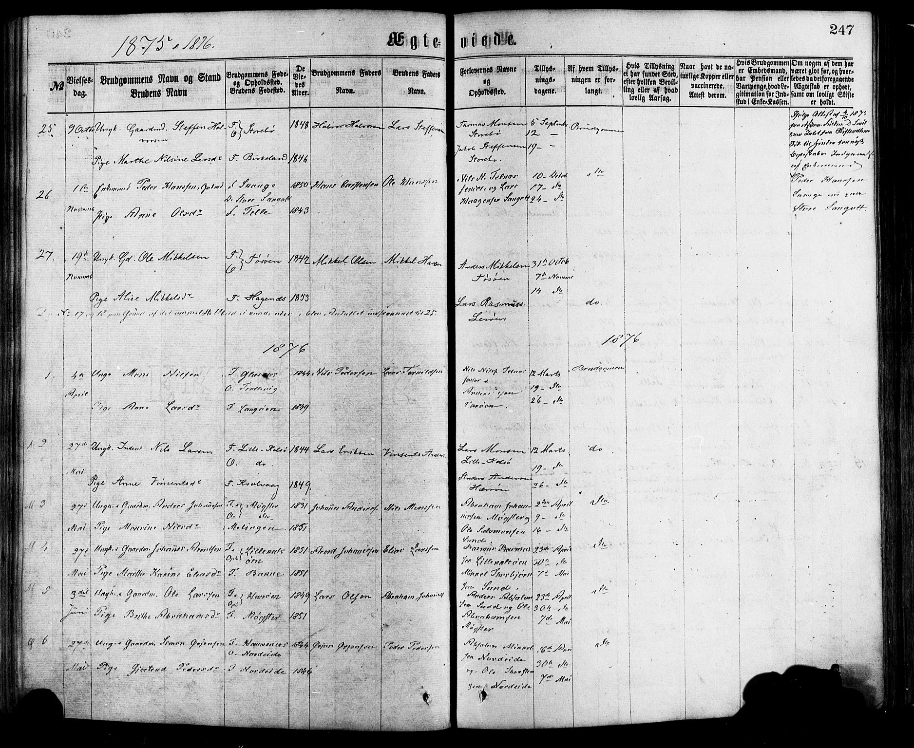 Sund sokneprestembete, SAB/A-99930: Parish register (official) no. A 15, 1867-1881, p. 247