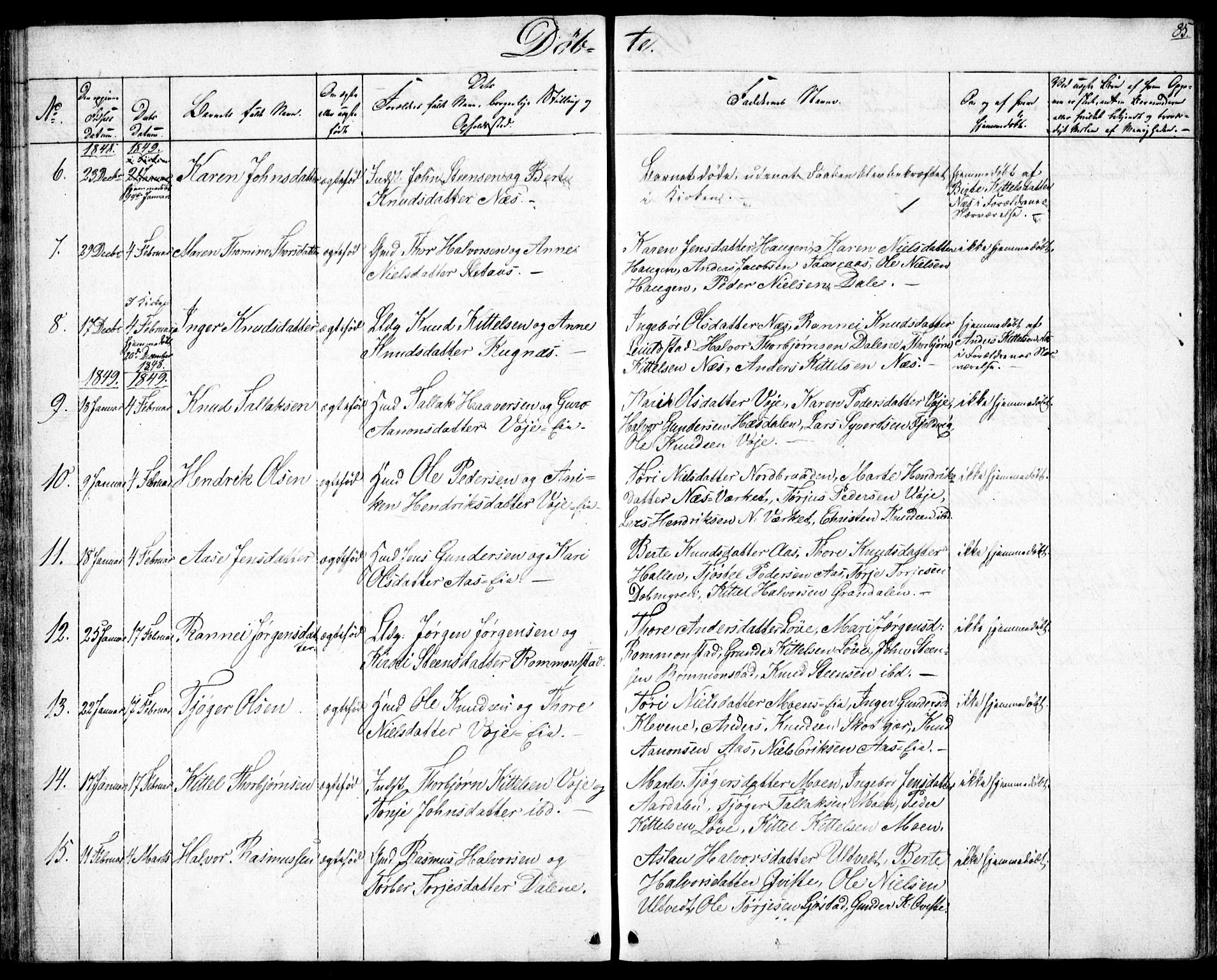 Gjerstad sokneprestkontor, AV/SAK-1111-0014/F/Fb/Fbb/L0002: Parish register (copy) no. B 2, 1831-1862, p. 85