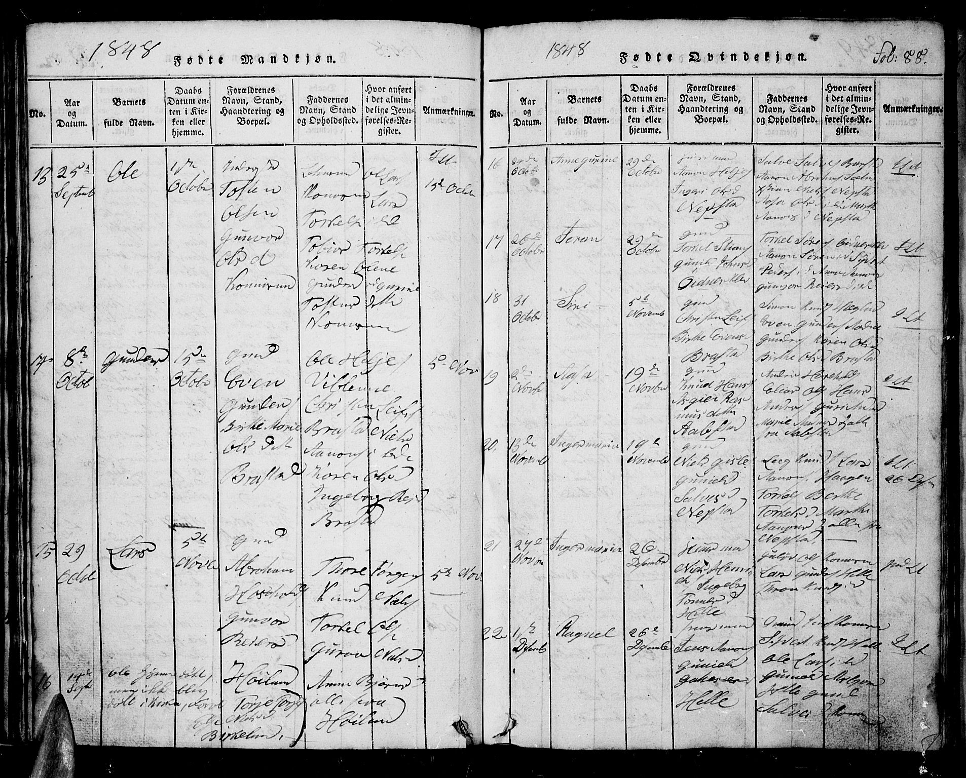 Nord-Audnedal sokneprestkontor, AV/SAK-1111-0032/F/Fb/Fba/L0001: Parish register (copy) no. B 1, 1815-1856, p. 88