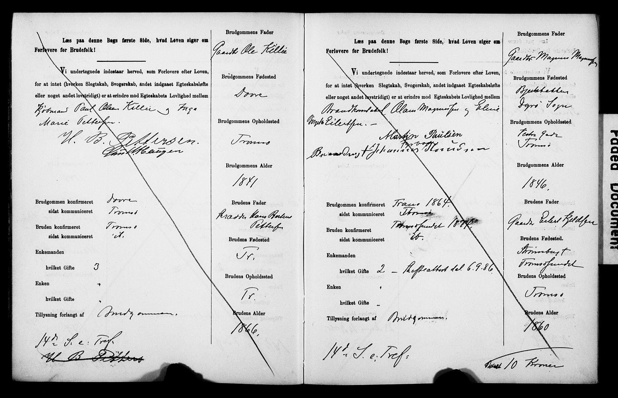 Tromsø sokneprestkontor/stiftsprosti/domprosti, AV/SATØ-S-1343/H/Hc/L0099/0001: Banns register no. 99.1, 1886-1892