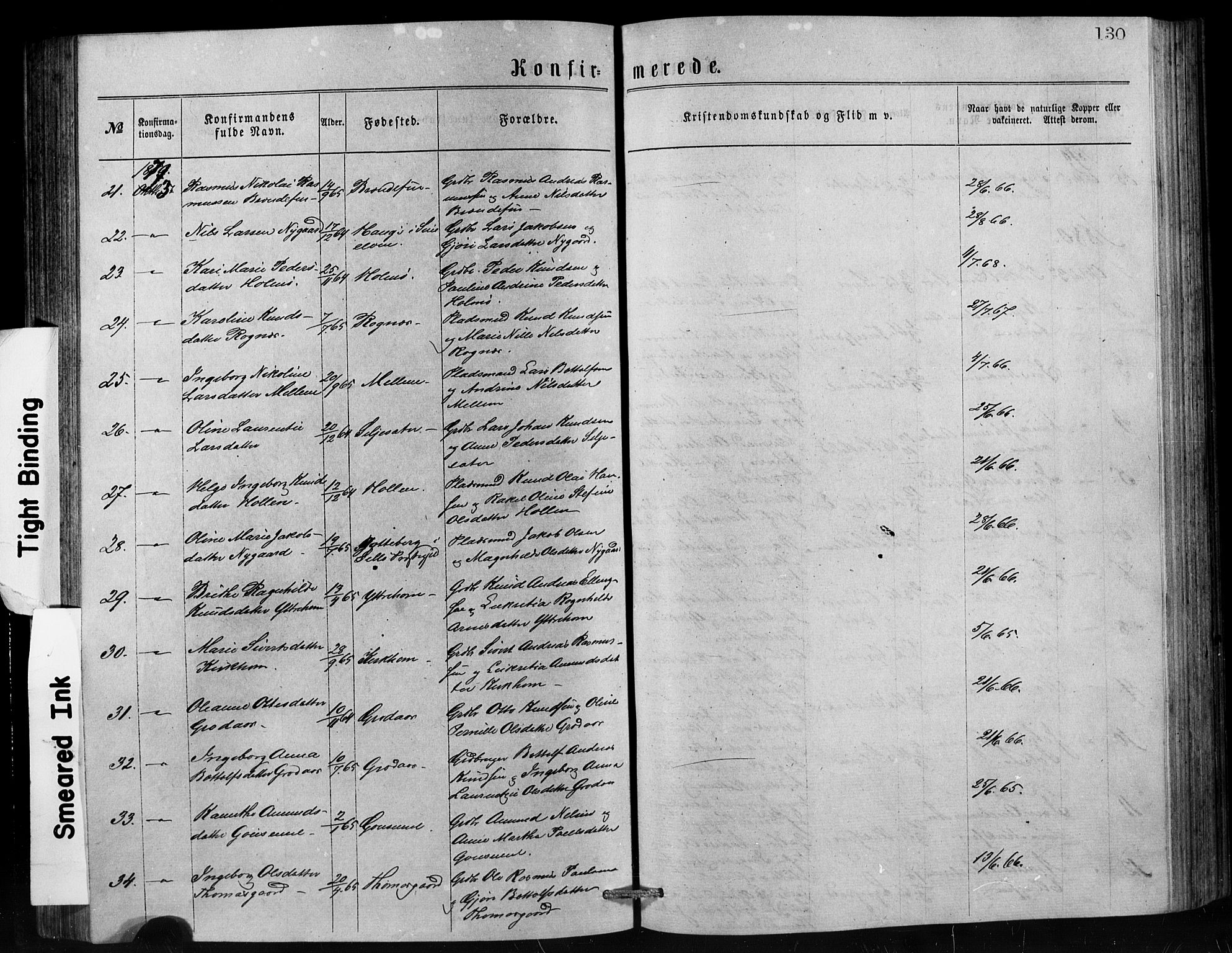 Hornindal sokneprestembete, SAB/A-82401/H/Hab: Parish register (copy) no. A 1, 1876-1894, p. 130