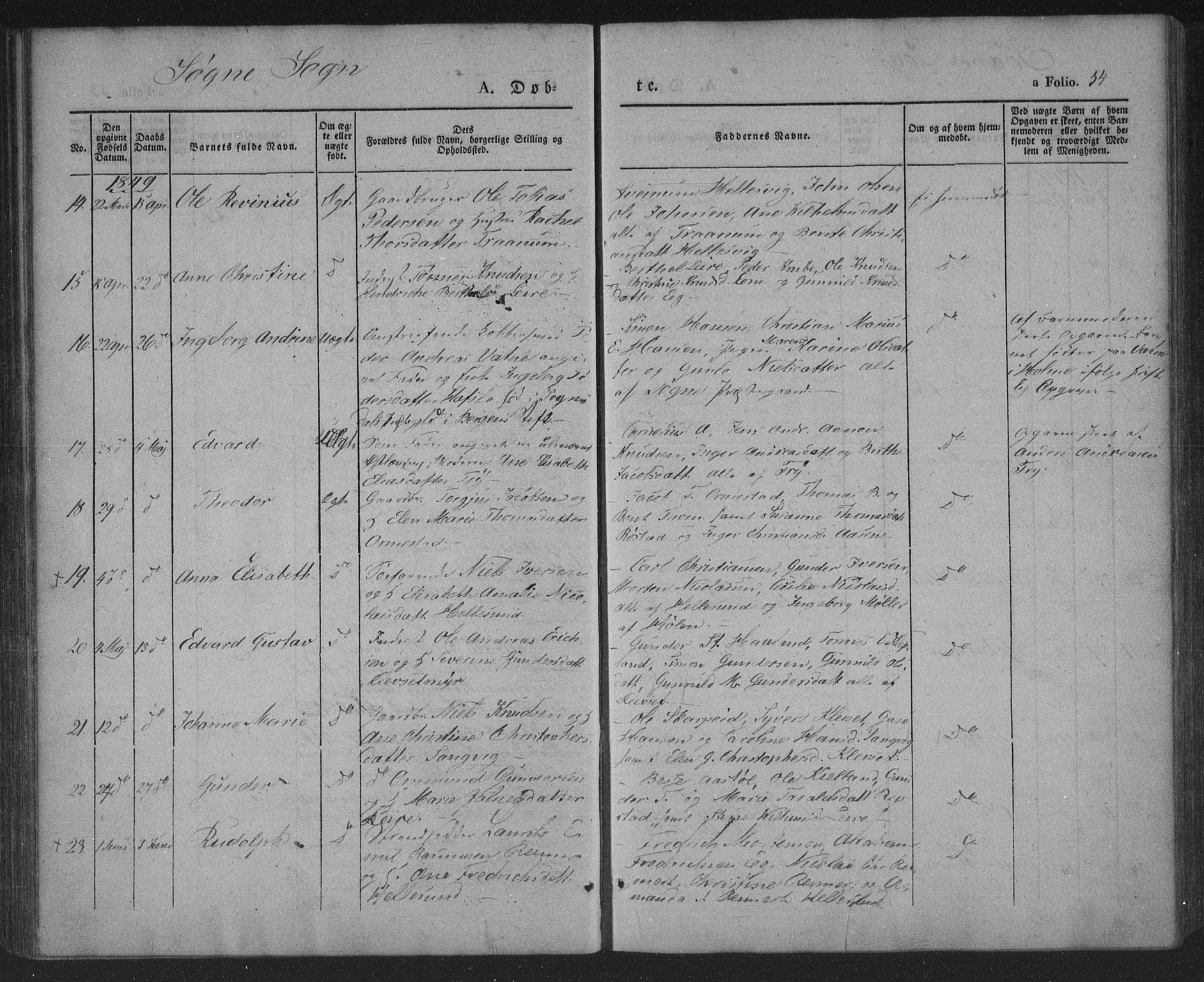 Søgne sokneprestkontor, AV/SAK-1111-0037/F/Fa/Fab/L0009: Parish register (official) no. A 9, 1838-1853, p. 54