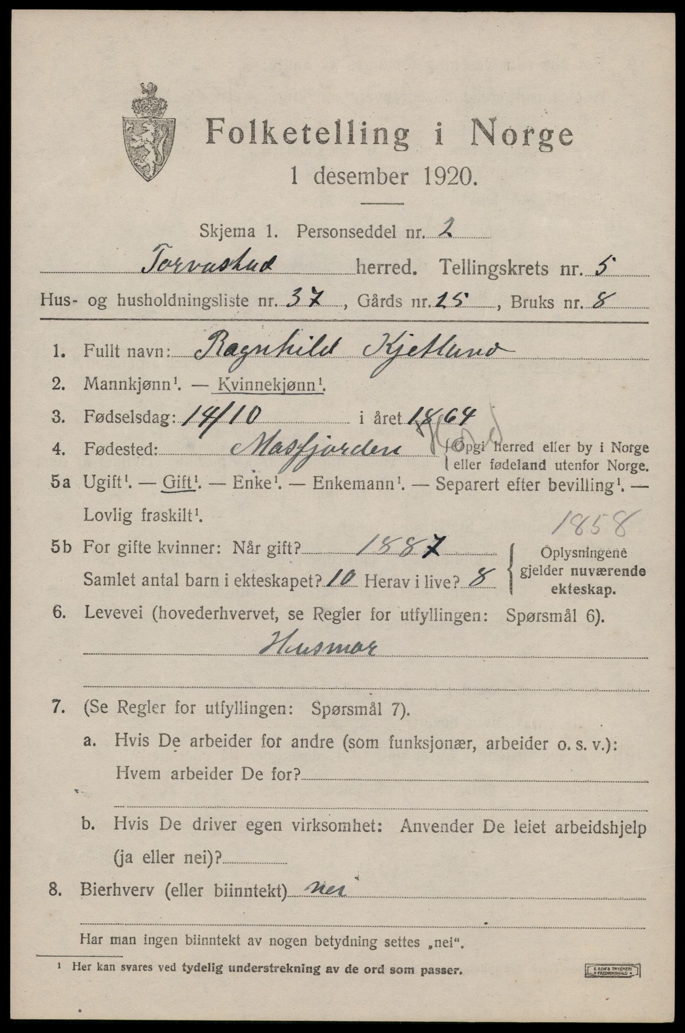 SAST, 1920 census for Torvastad, 1920, p. 4728