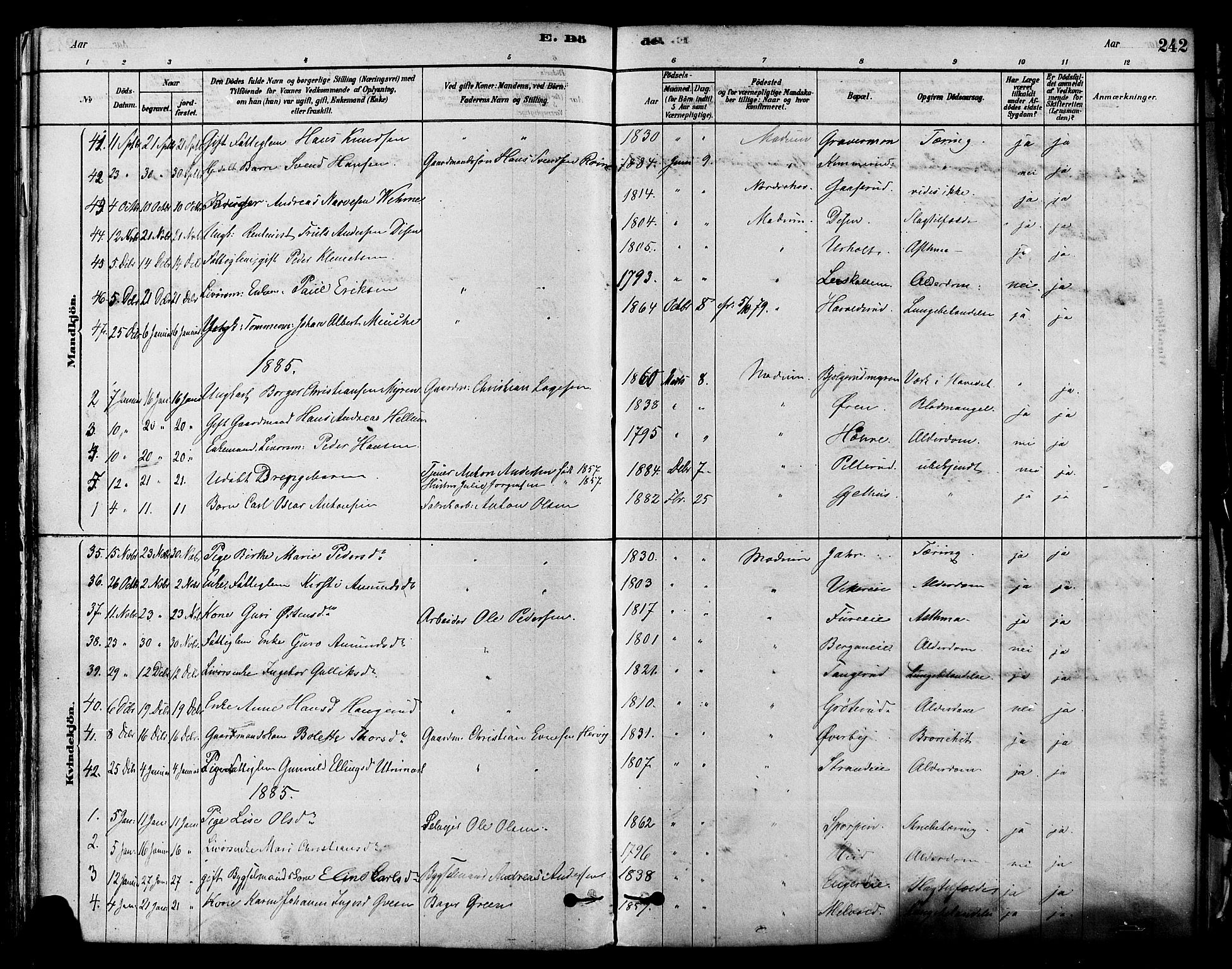 Modum kirkebøker, SAKO/A-234/F/Fa/L0011: Parish register (official) no. 11, 1877-1889, p. 242