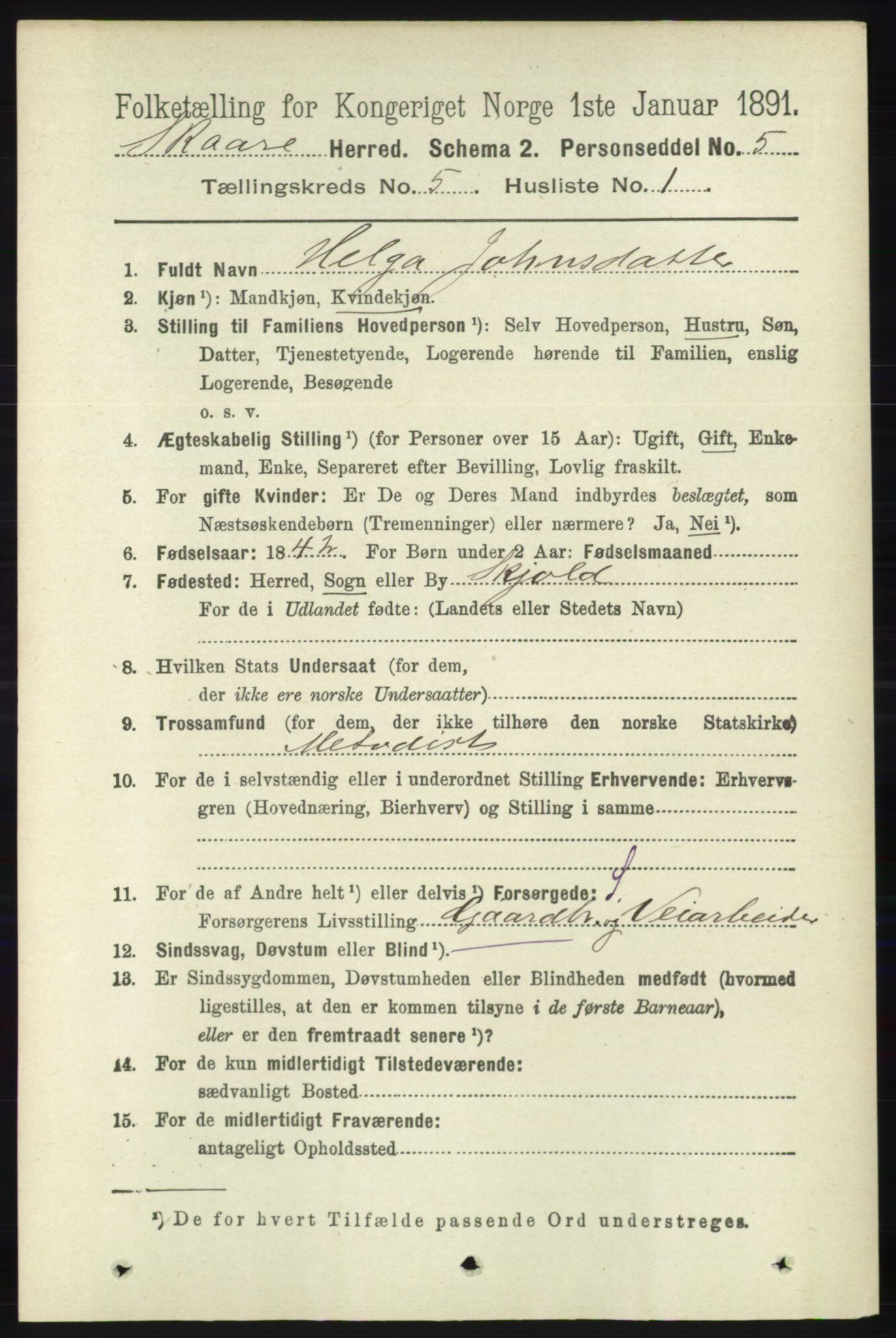 RA, 1891 census for 1153 Skåre, 1891, p. 2159