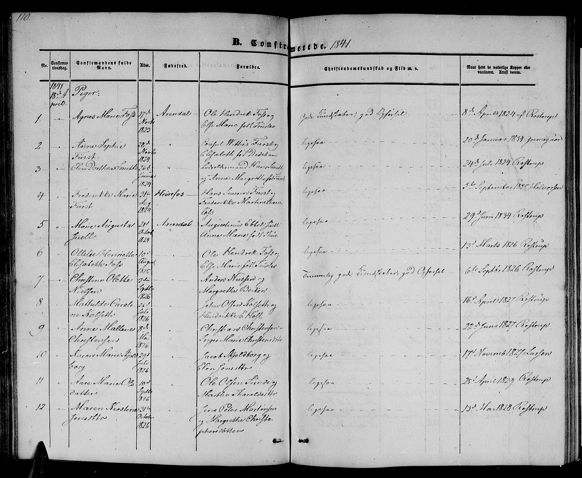 Arendal sokneprestkontor, Trefoldighet, AV/SAK-1111-0040/F/Fb/L0002: Parish register (copy) no. B 2, 1838-1860, p. 110