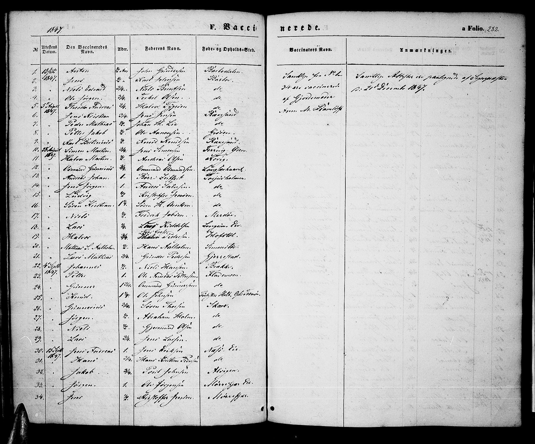 Tromøy sokneprestkontor, SAK/1111-0041/F/Fa/L0005: Parish register (official) no. A 5, 1847-1856, p. 282