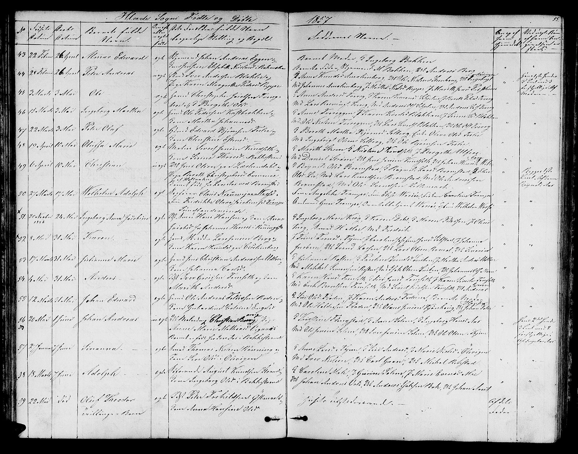 Ministerialprotokoller, klokkerbøker og fødselsregistre - Sør-Trøndelag, AV/SAT-A-1456/606/L0310: Parish register (copy) no. 606C06, 1850-1859, p. 55