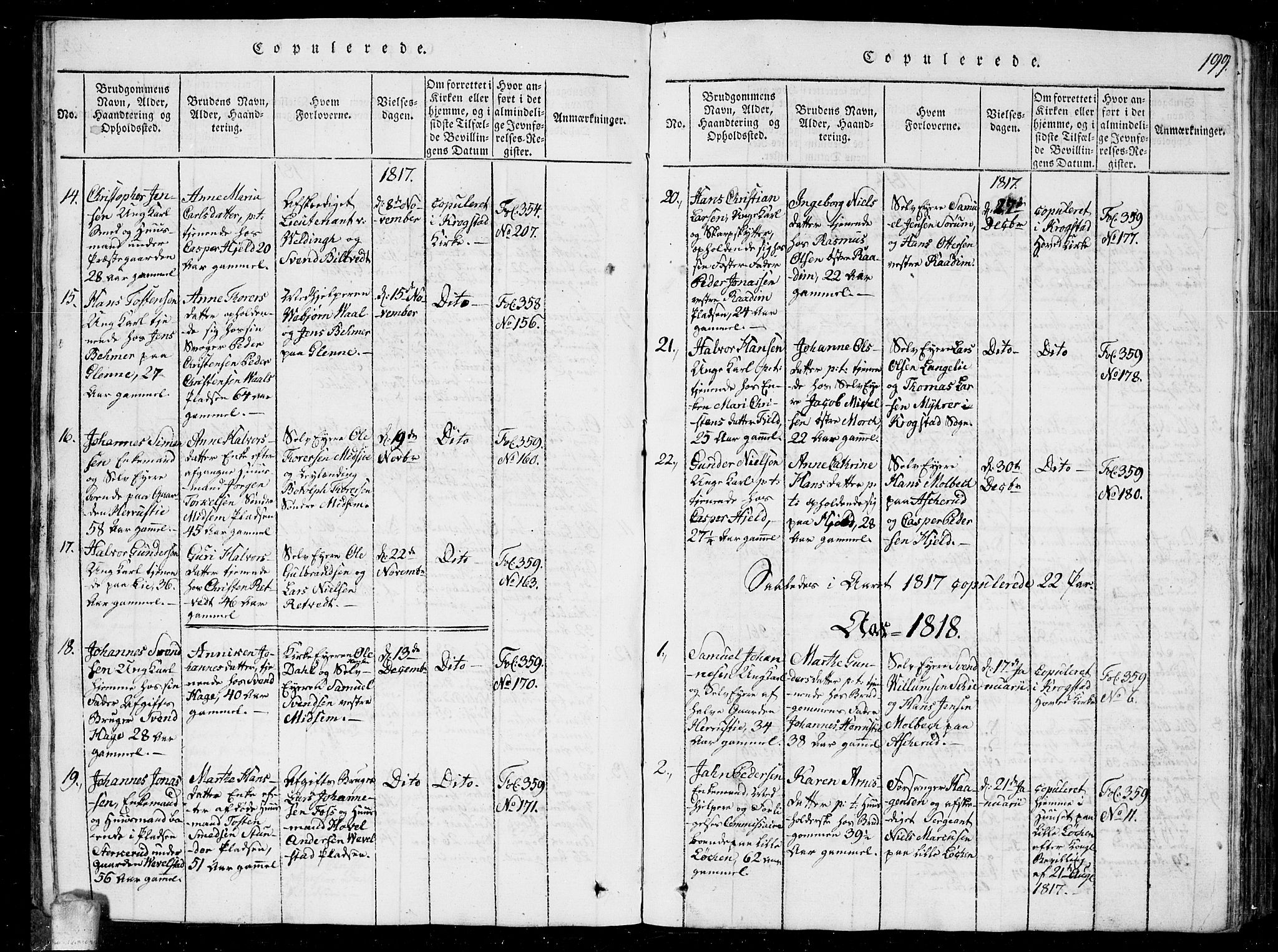 Kråkstad prestekontor Kirkebøker, AV/SAO-A-10125a/G/Ga/L0001: Parish register (copy) no. I 1, 1813-1824, p. 199