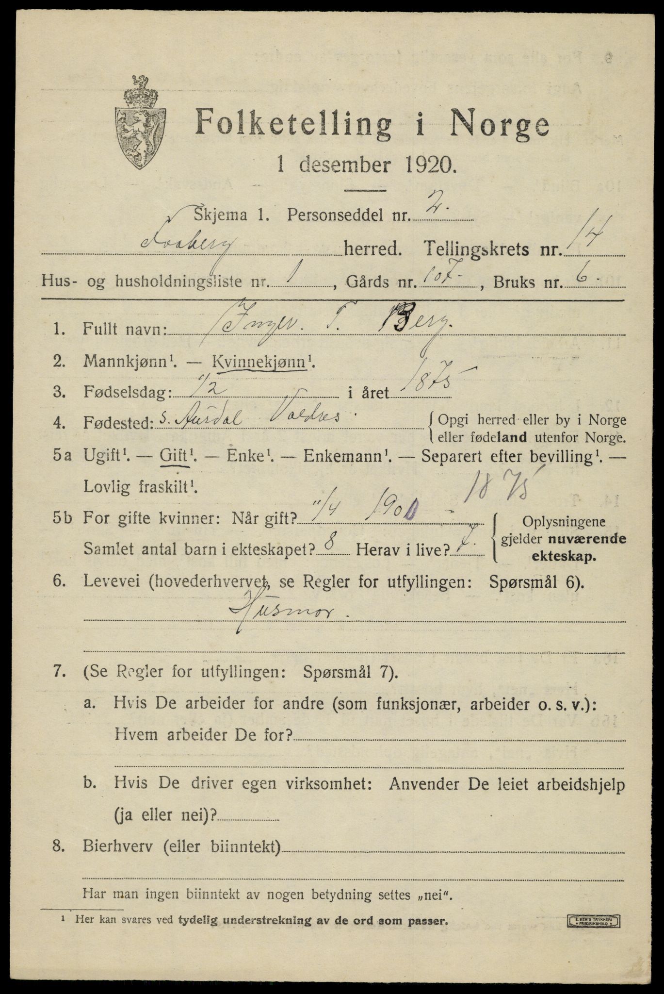 SAH, 1920 census for Fåberg, 1920, p. 14794