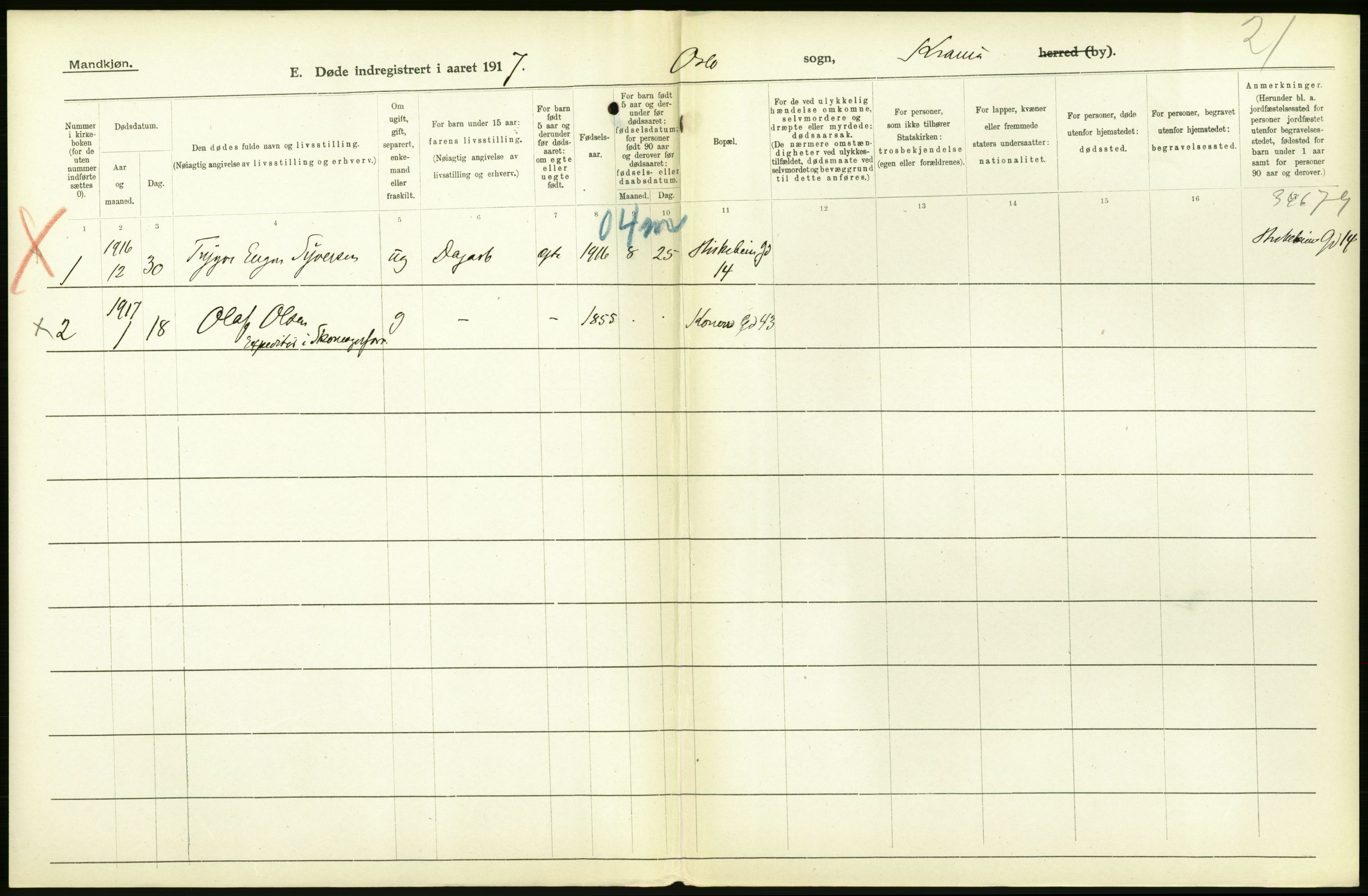 Statistisk sentralbyrå, Sosiodemografiske emner, Befolkning, RA/S-2228/D/Df/Dfb/Dfbg/L0011: Kristiania: Døde, dødfødte., 1917, p. 130