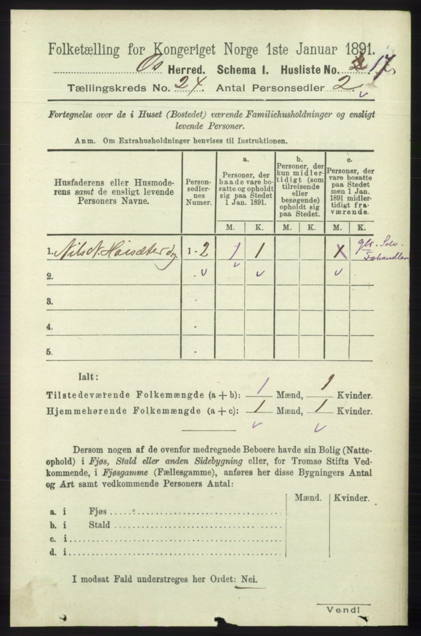 RA, 1891 census for 1243 Os, 1891, p. 5204