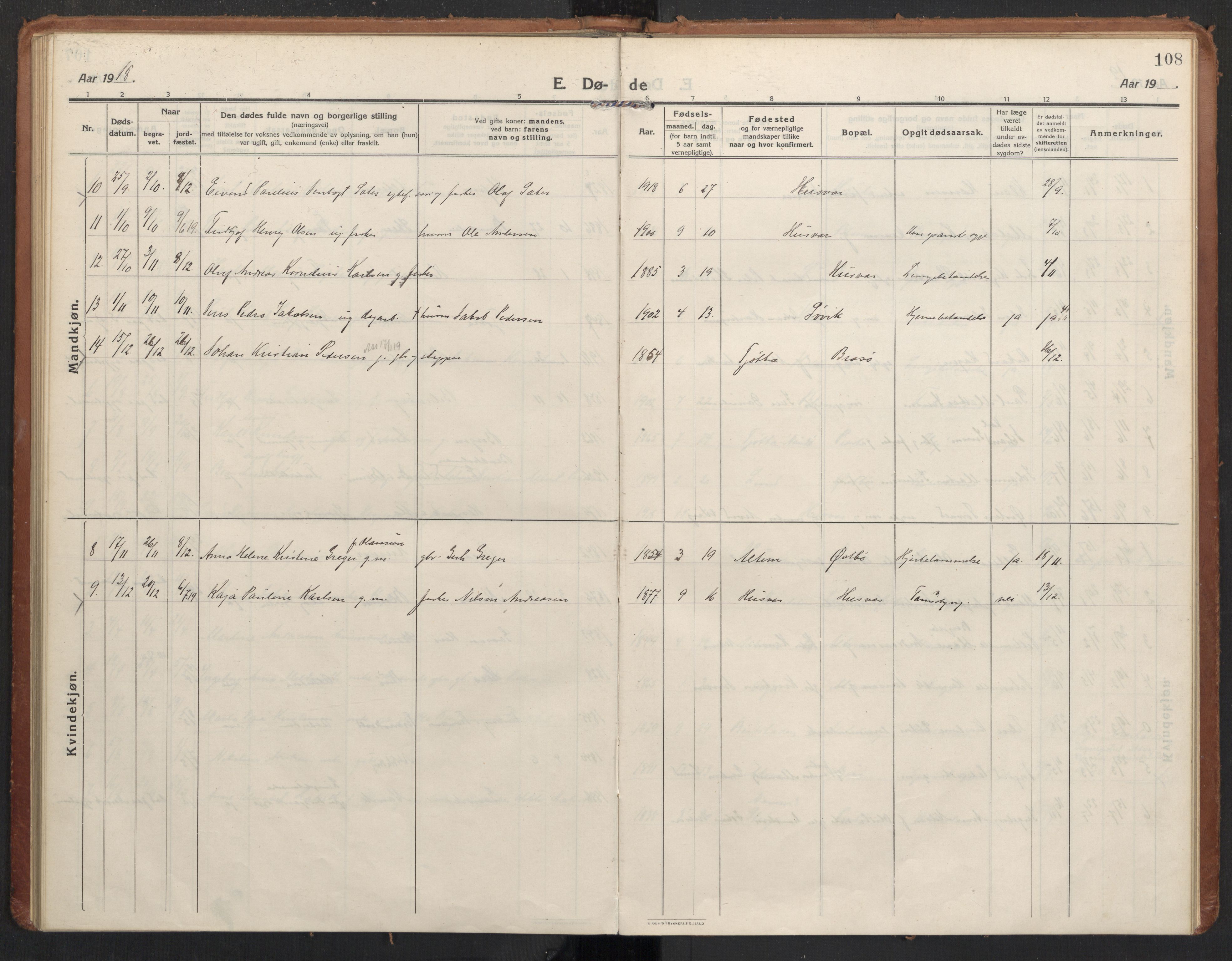 Ministerialprotokoller, klokkerbøker og fødselsregistre - Nordland, AV/SAT-A-1459/830/L0456: Parish register (official) no. 830A20, 1914-1937, p. 108