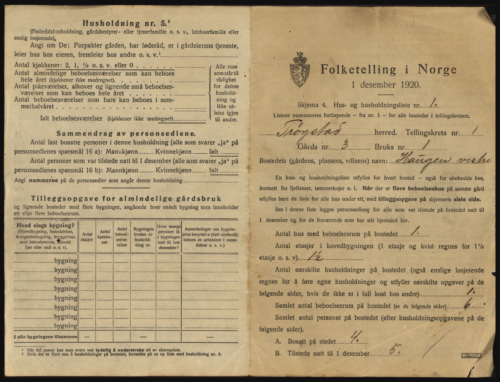 SAO, 1920 census for Trøgstad, 1920, p. 36