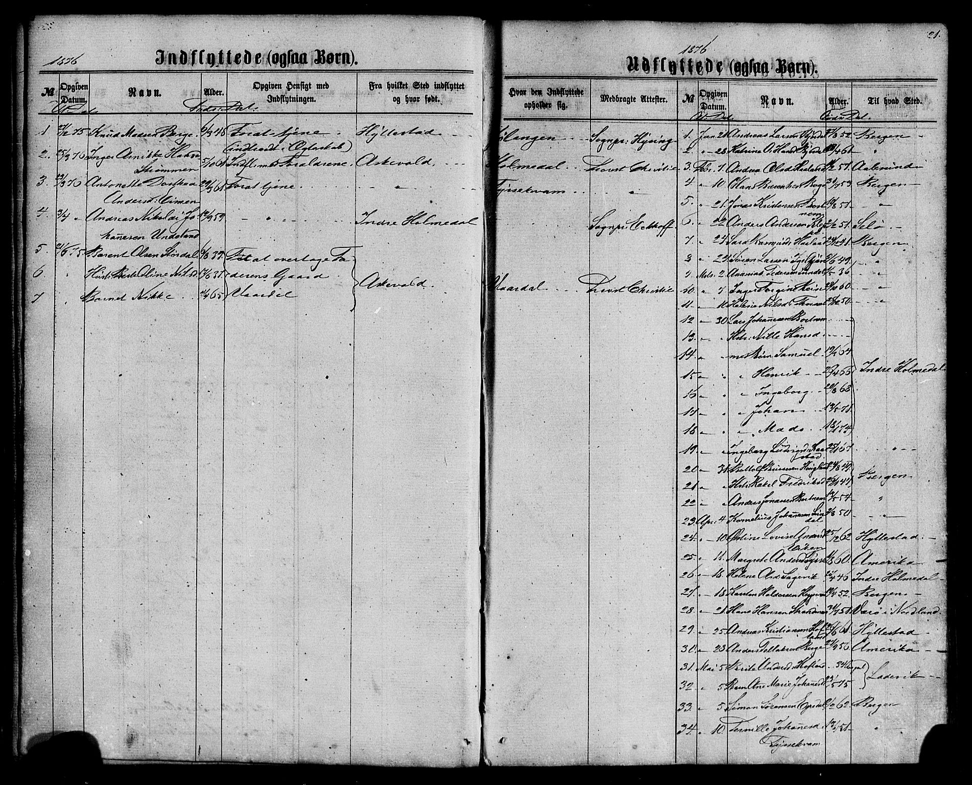 Fjaler sokneprestembete, SAB/A-79801/H/Haa/Haaa/L0010: Parish register (official) no. A 10, 1866-1886, p. 21
