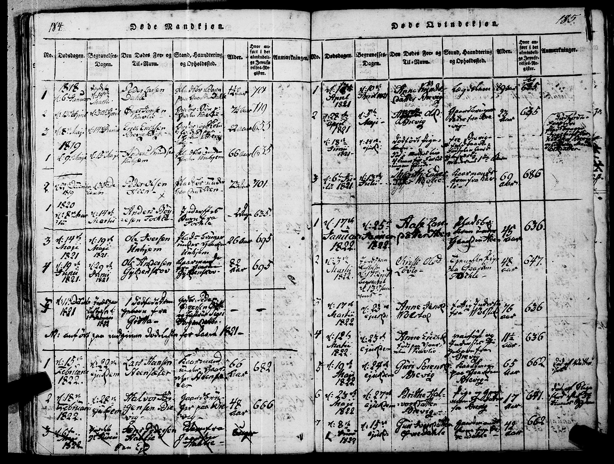 Ministerialprotokoller, klokkerbøker og fødselsregistre - Møre og Romsdal, SAT/A-1454/545/L0585: Parish register (official) no. 545A01, 1818-1853, p. 184-185
