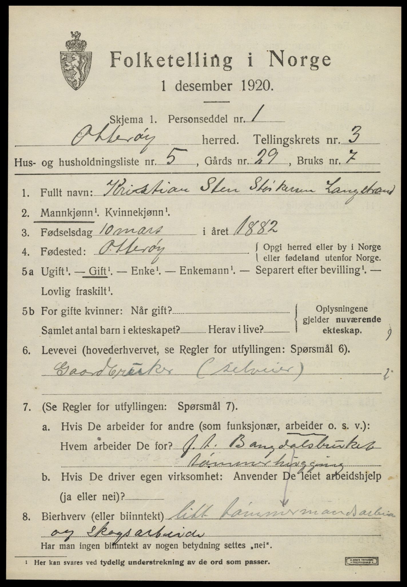 SAT, 1920 census for Otterøy, 1920, p. 1457