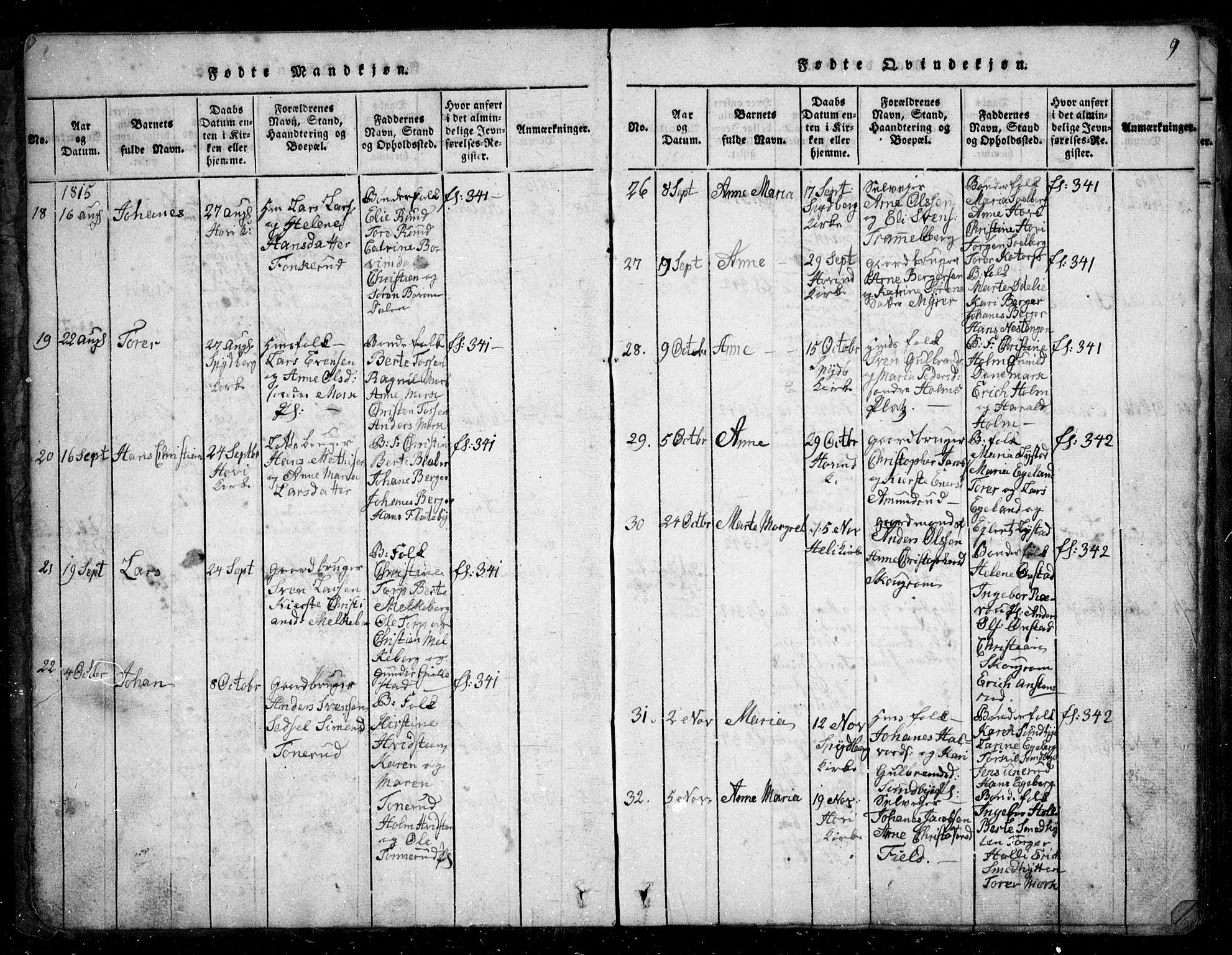 Spydeberg prestekontor Kirkebøker, SAO/A-10924/G/Ga/L0001: Parish register (copy) no. I 1, 1814-1868, p. 9
